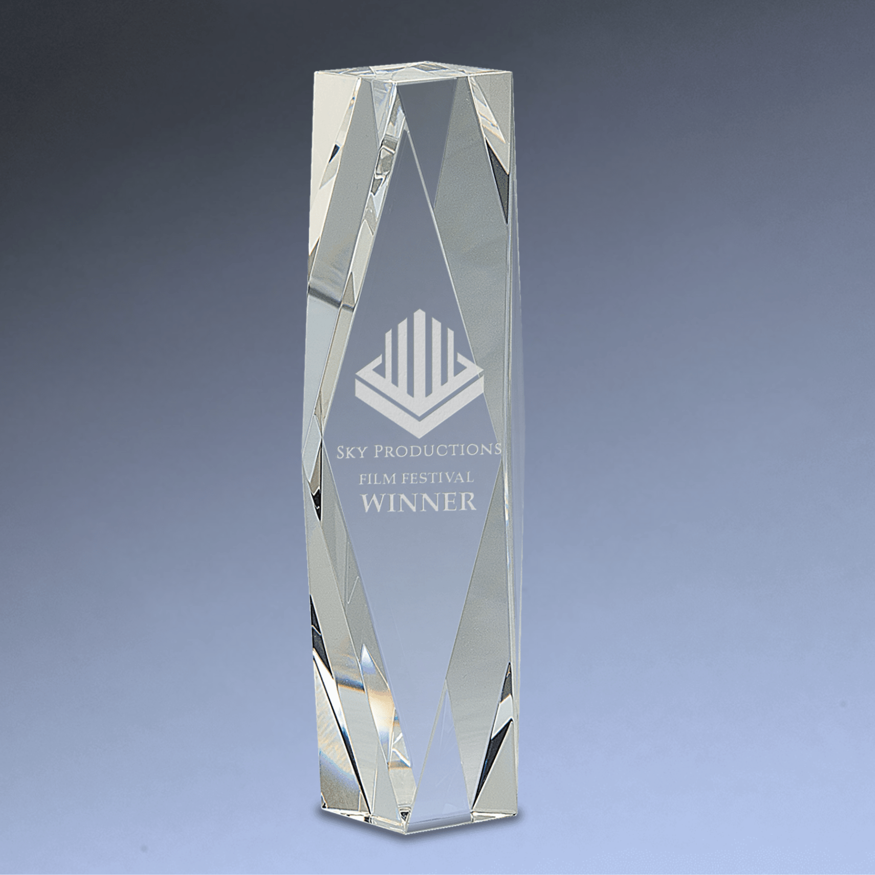 Crystal Facet Tower Award with Custom Engraving 8"