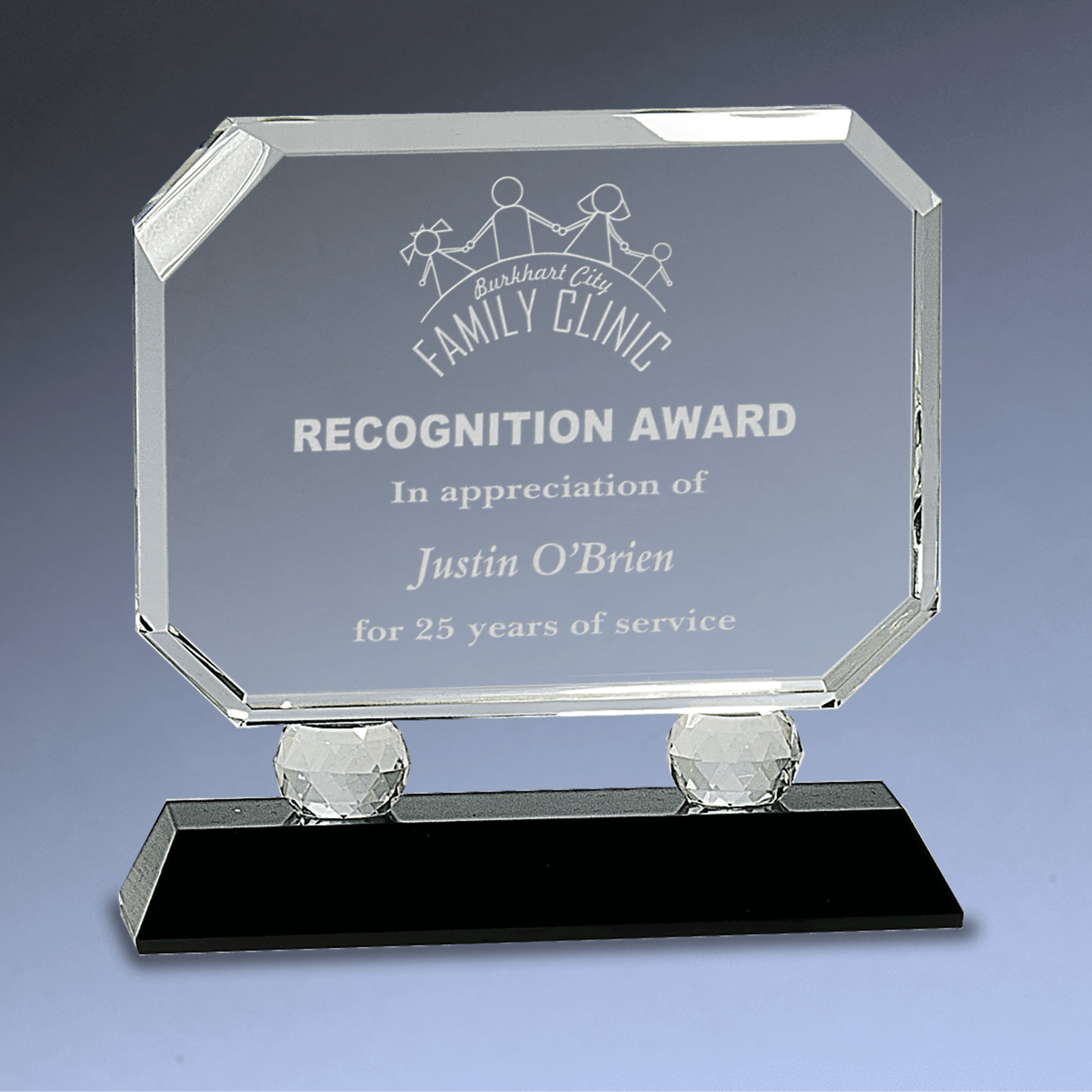 Rectangle Crystal Award with Diamond Risers and Crystal Base Black Crystal / 6"