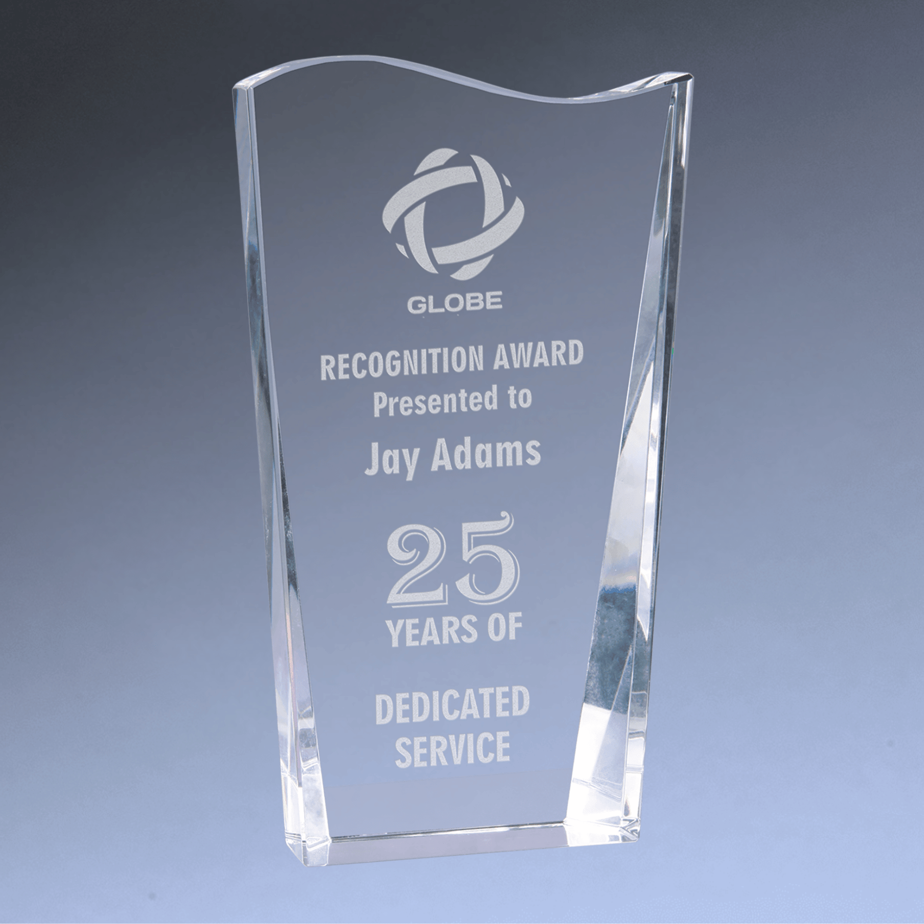 Clear Crystal Facet Wave Award with Custom Engraving 7 3/4"