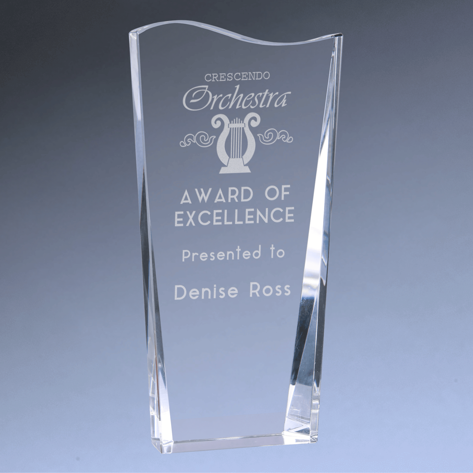 Clear Crystal Facet Wave Award with Custom Engraving 7"