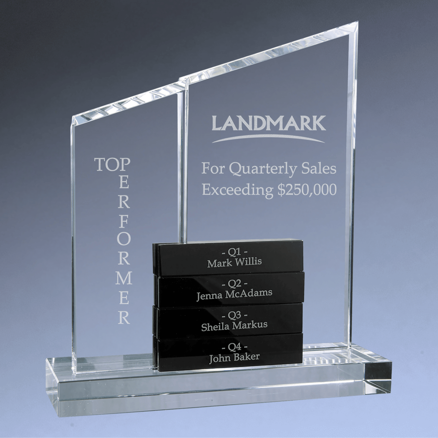 Crystal Perpetual Stand Up Plaque with Crystal Name Blocks