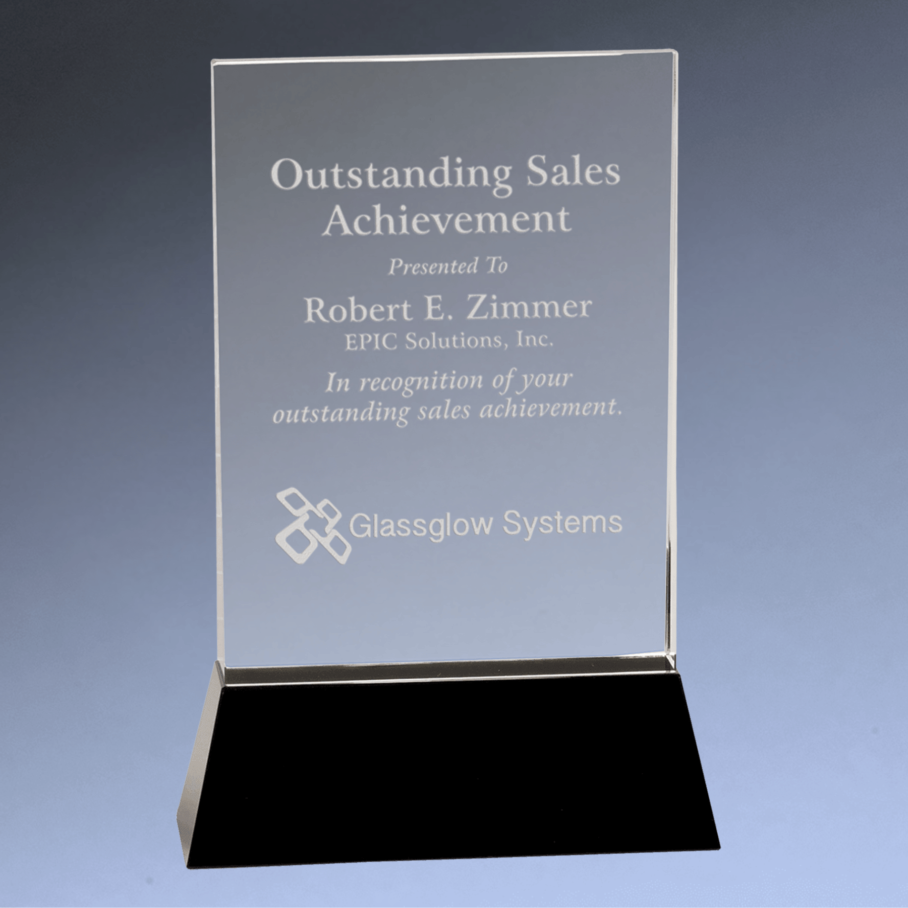 Crystal Rectangle Wedge Award Plaque on Black Base 9"