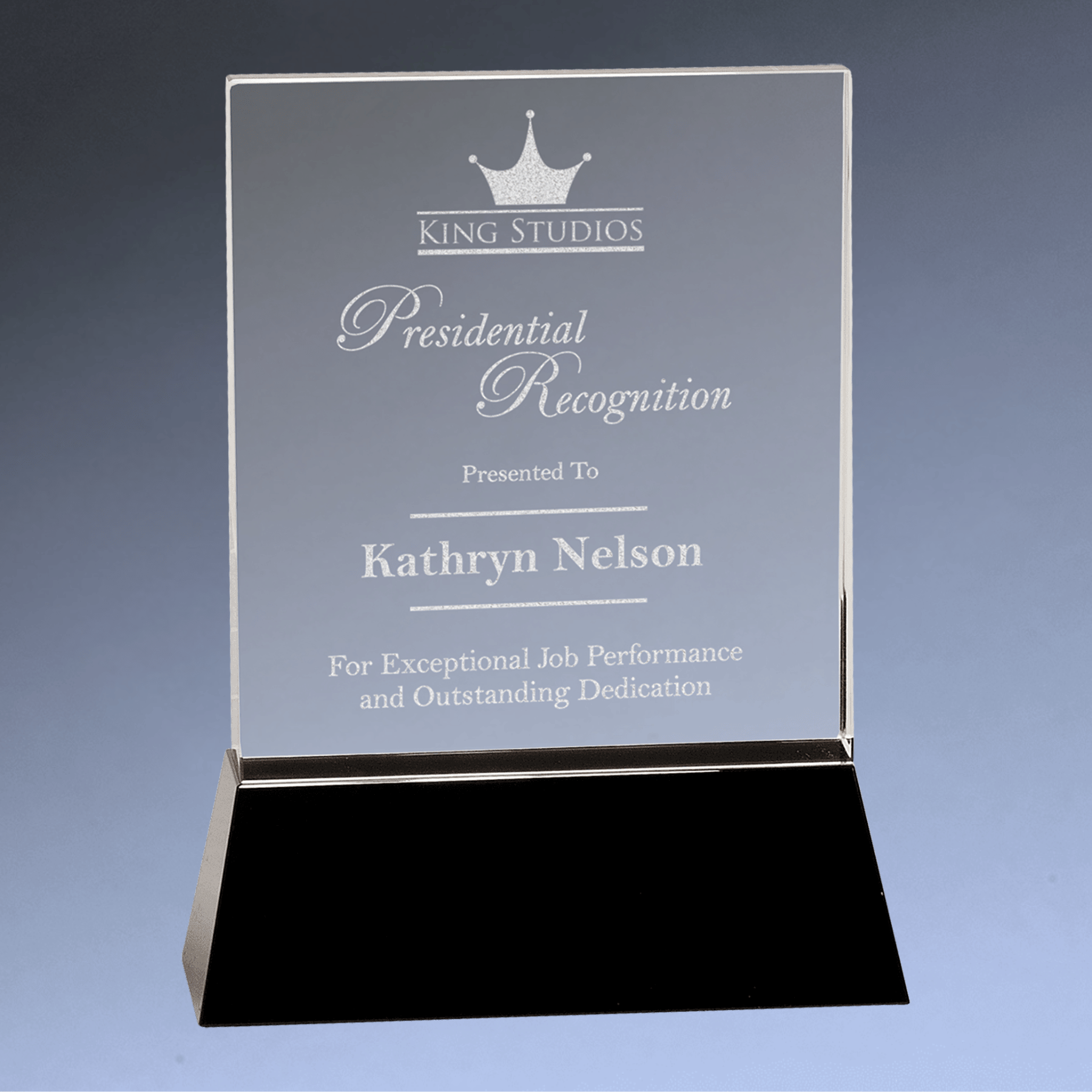Crystal Rectangle Wedge Award Plaque on Black Base 8"