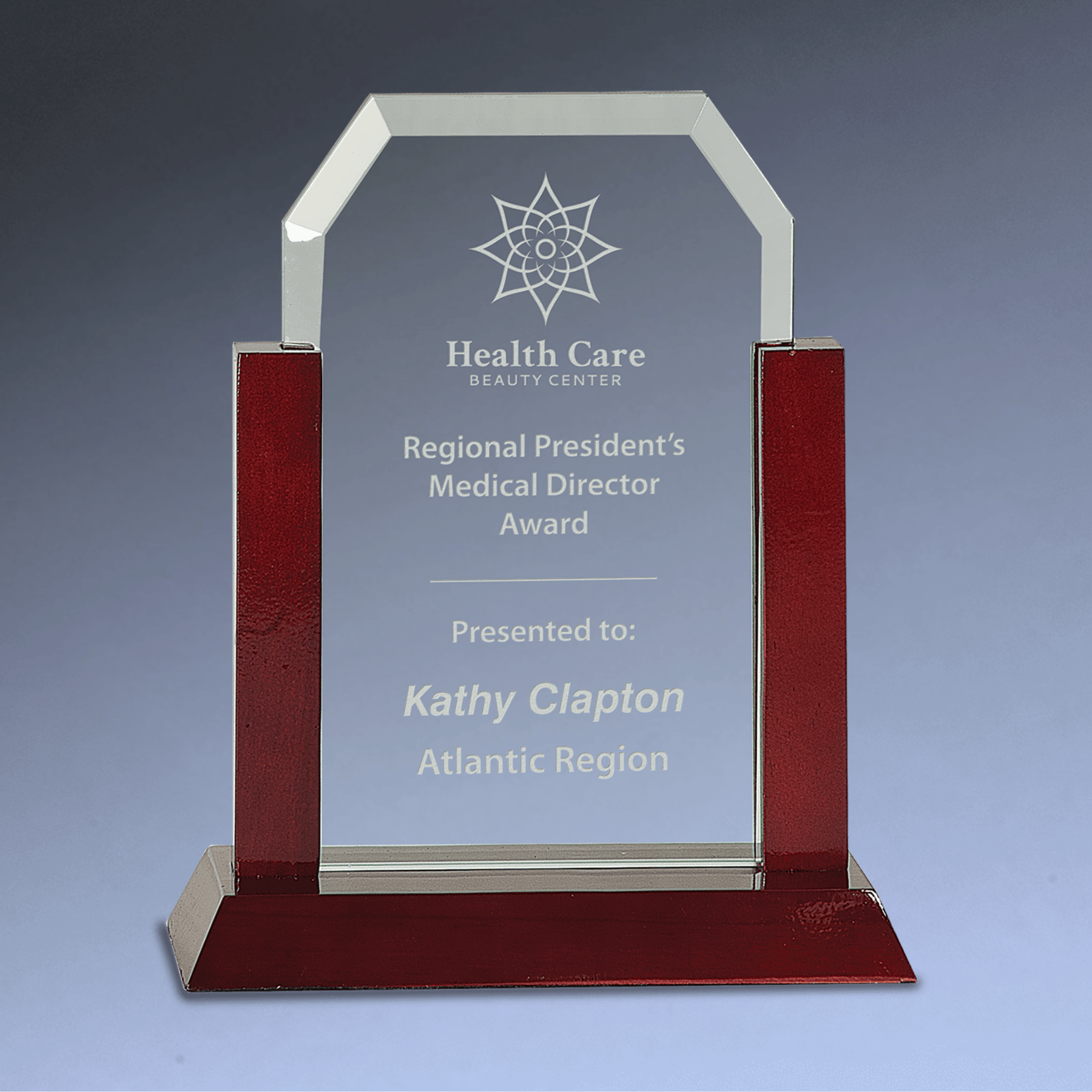 Gateway Jade Glass Awards with Rosewood Finish Base Clipped Corner / 7"