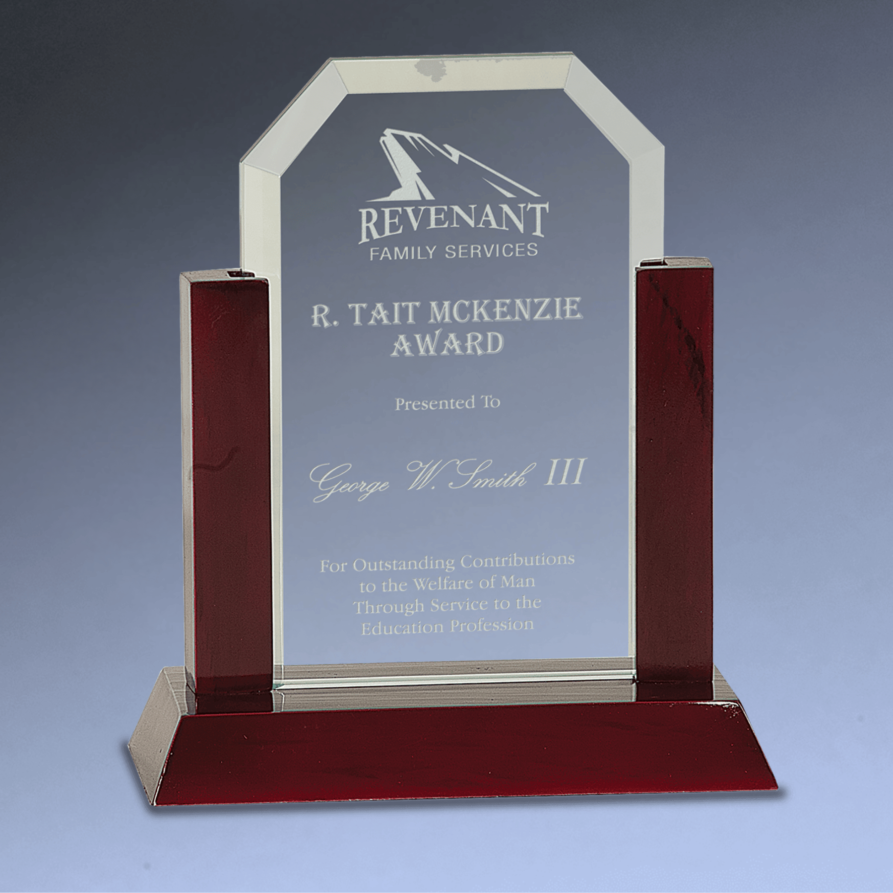 Gateway Jade Glass Awards with Rosewood Finish Base Clipped Corner / 7"