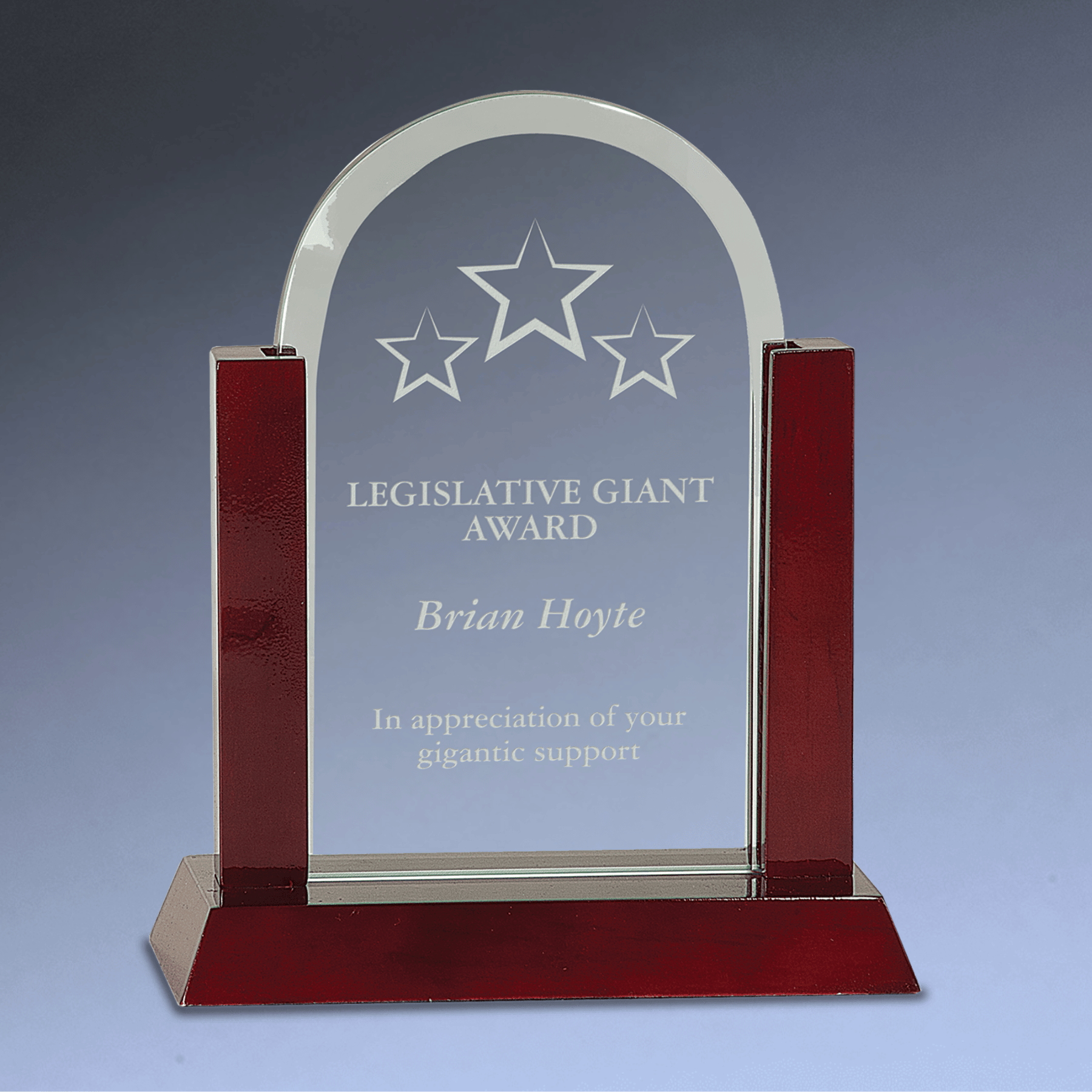 Gateway Jade Glass Awards with Rosewood Finish Base in Two Styles