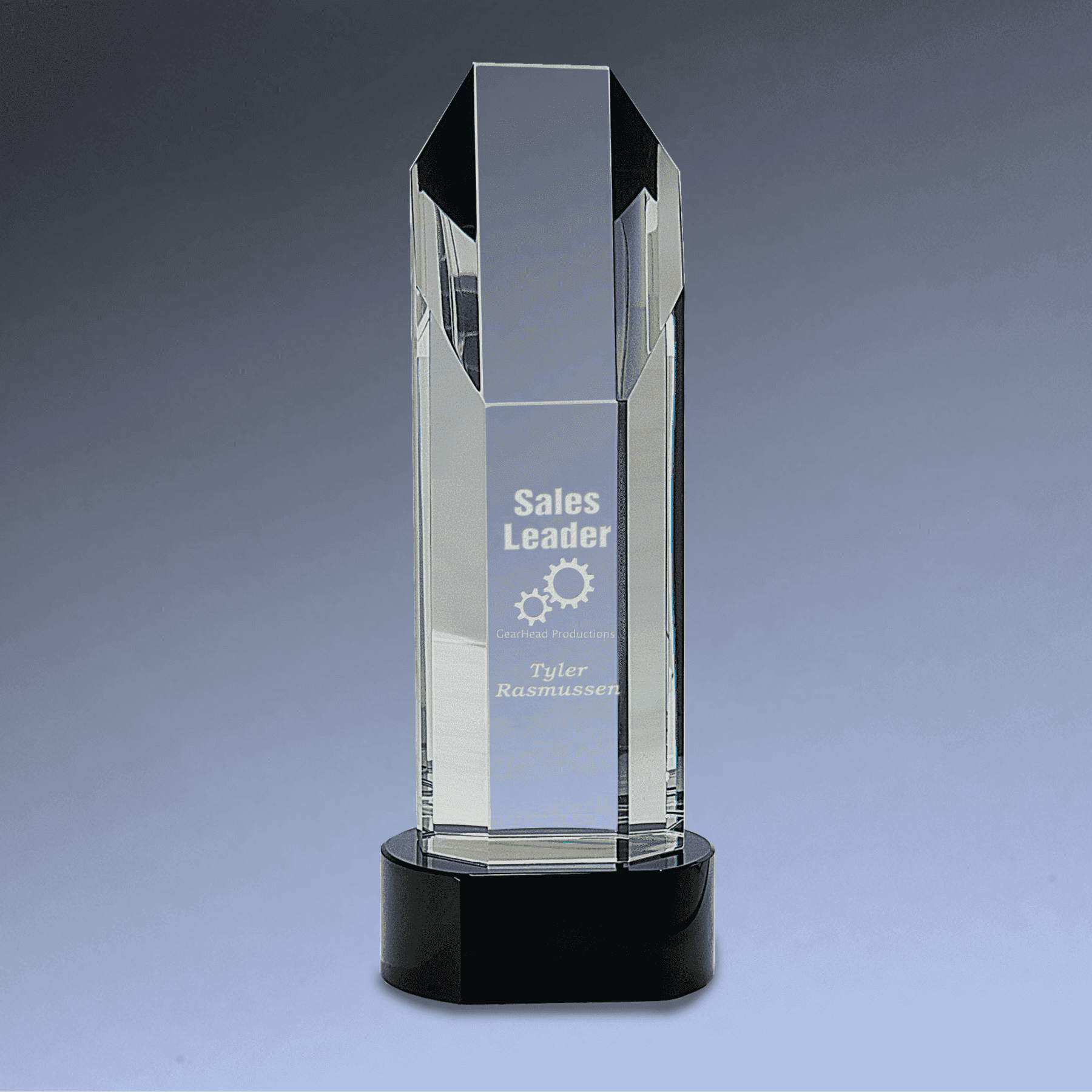 Octagon Slant-Top Crystal Awards Self-Standing or with Black Base Black Crystal Base / 10 3/4"