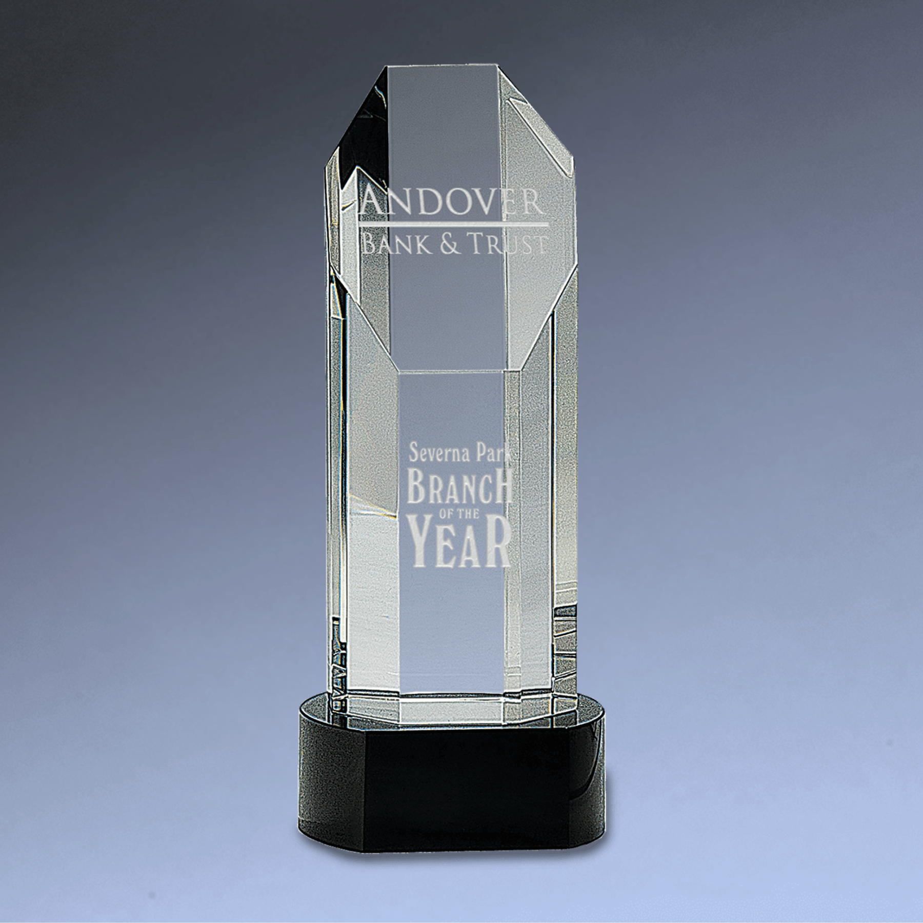 Octagon Slant-Top Crystal Awards Self-Standing or with Black Base Black Crystal Base / 9 3/4"