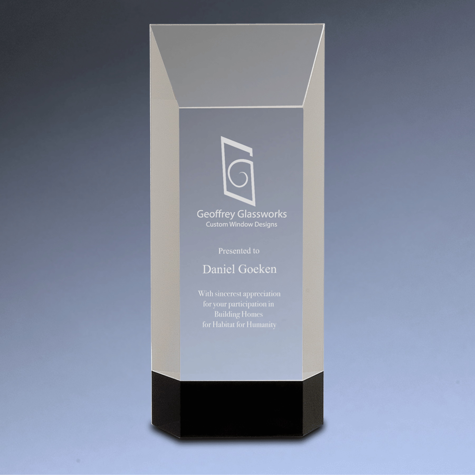 Self-Standing Crystal Rectangle Award on Black Crystal Base