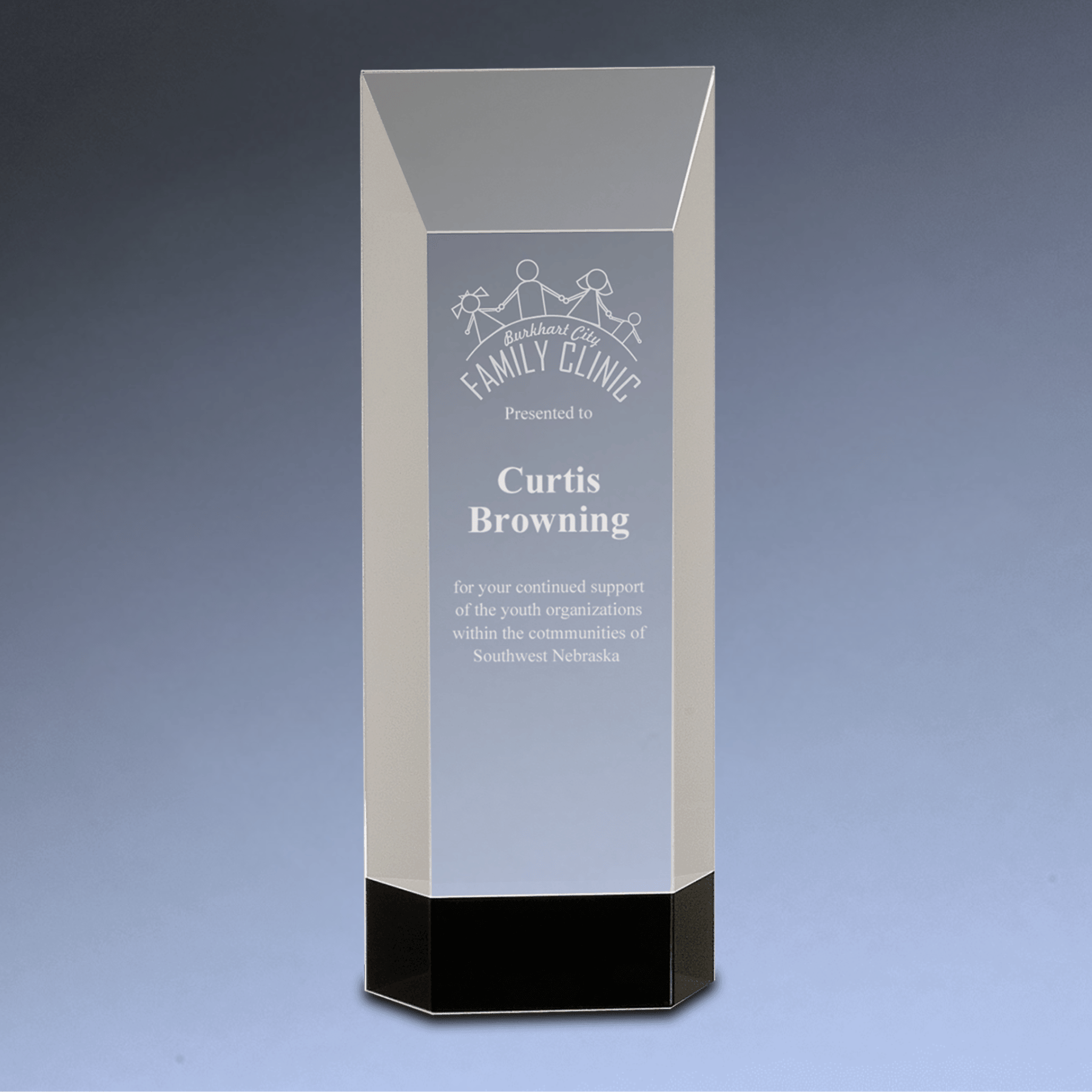 Self-Standing Crystal Rectangle Award on Black Crystal Base
