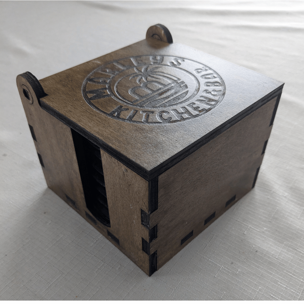 Logo Engraved Wood Coaster Boxed Gift Set