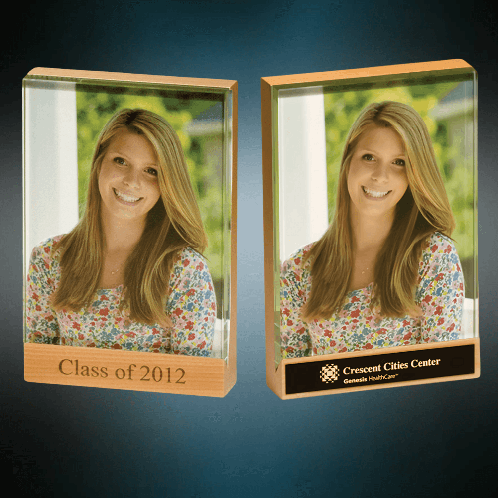 Personalized Maple and Glass Picture Frame Display With Maple Engraving / 4 x 6 1/2"