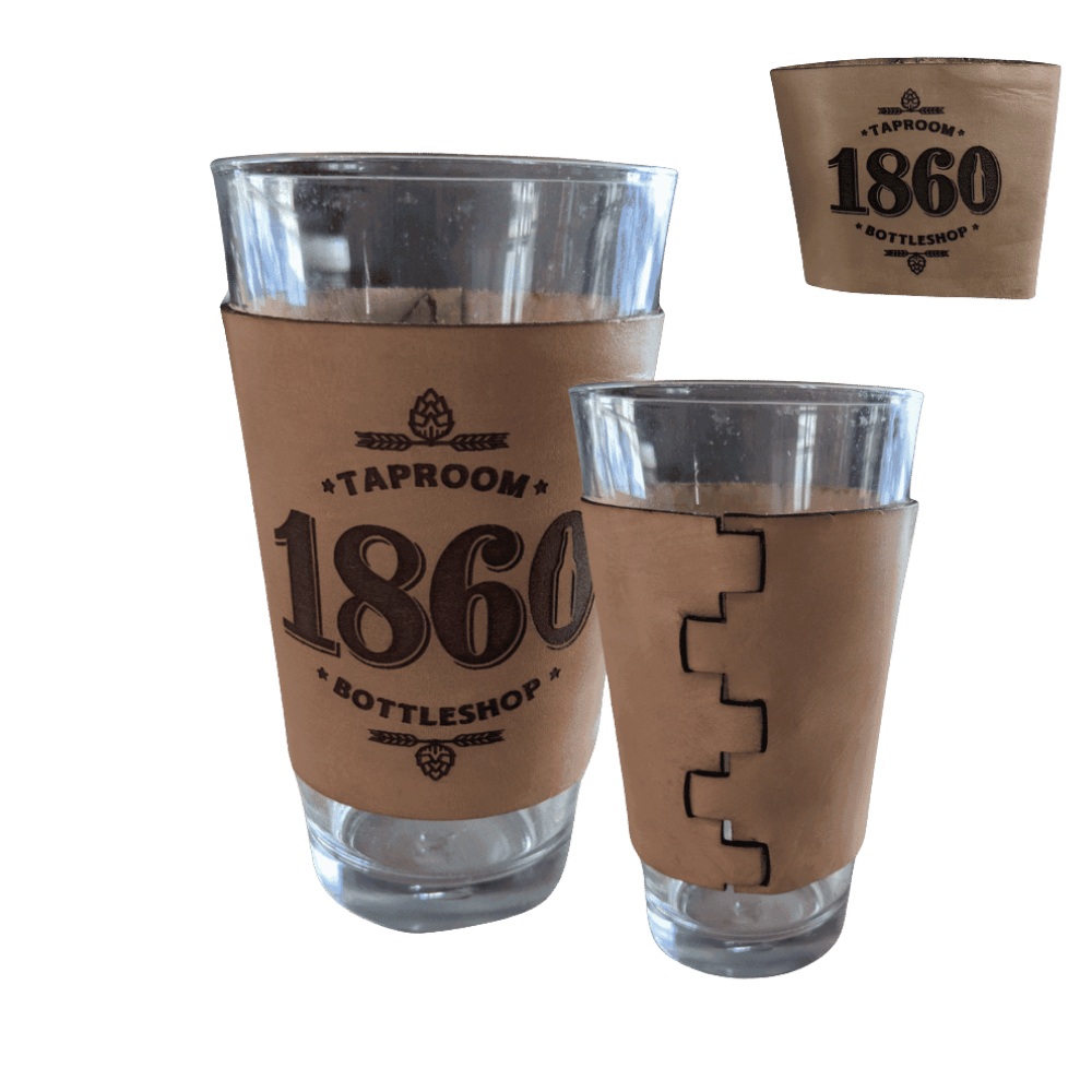Custom Leather Pint Glass Sleeve with Engraved Personalization