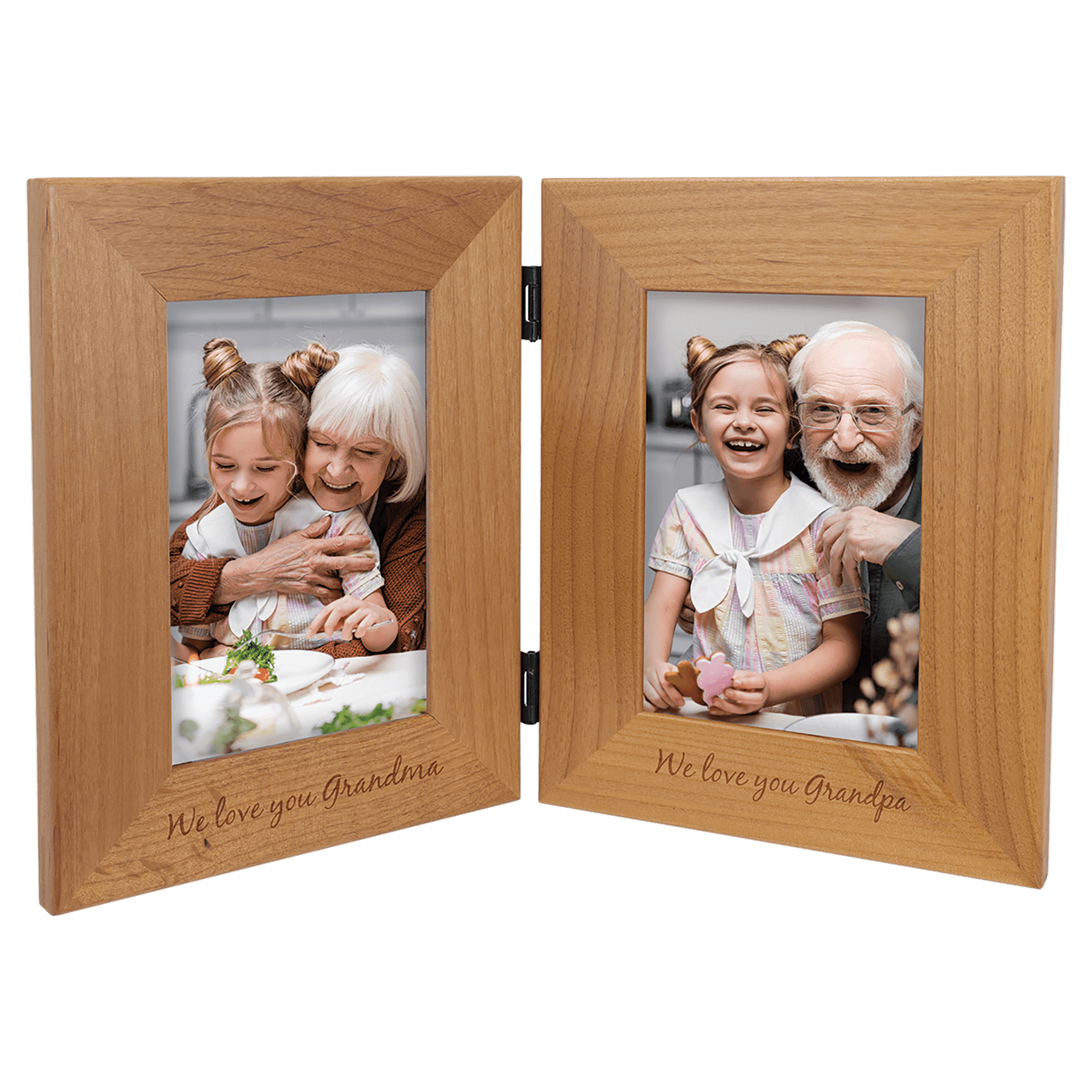 Personalized Red Alder Dual Picture Frame with Custom Engraving Dual Frame with Engraving / 5" x 7"