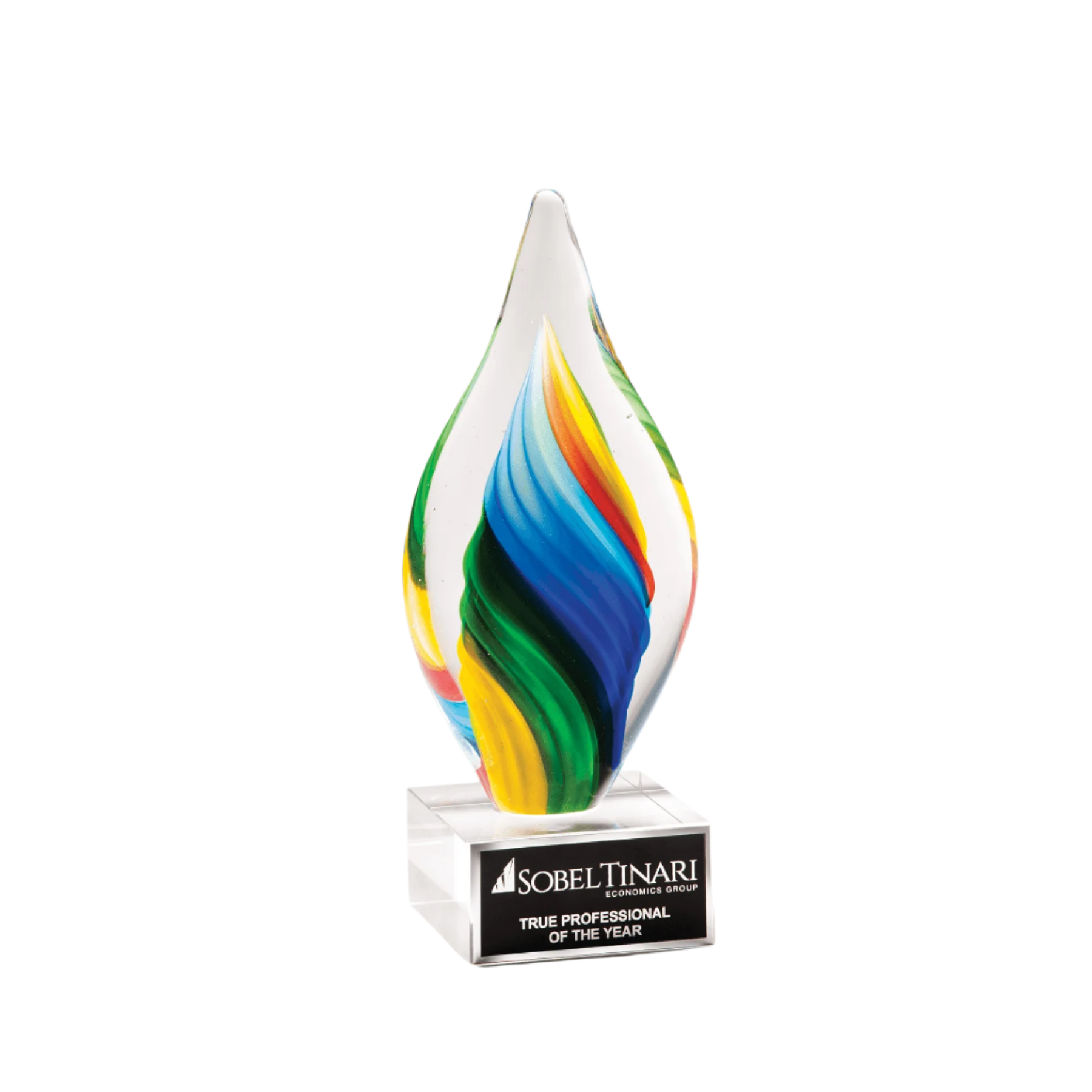 Personalized Art Glass Award Sculpture | Hand-Blown Glass - Rainbow Twist