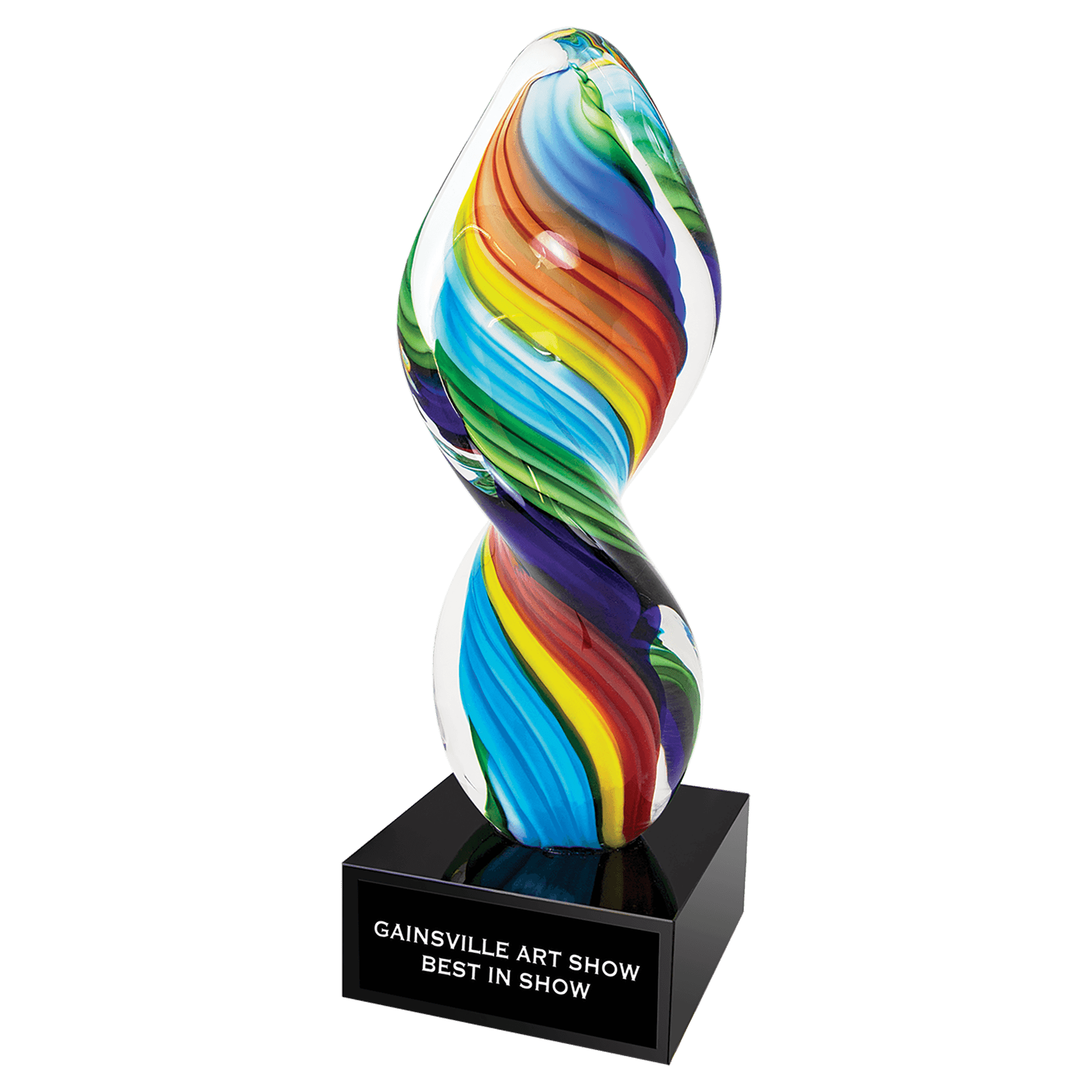Personalized Art Glass Award Sculpture | Hand-Blown Glass - Rainbow Twist