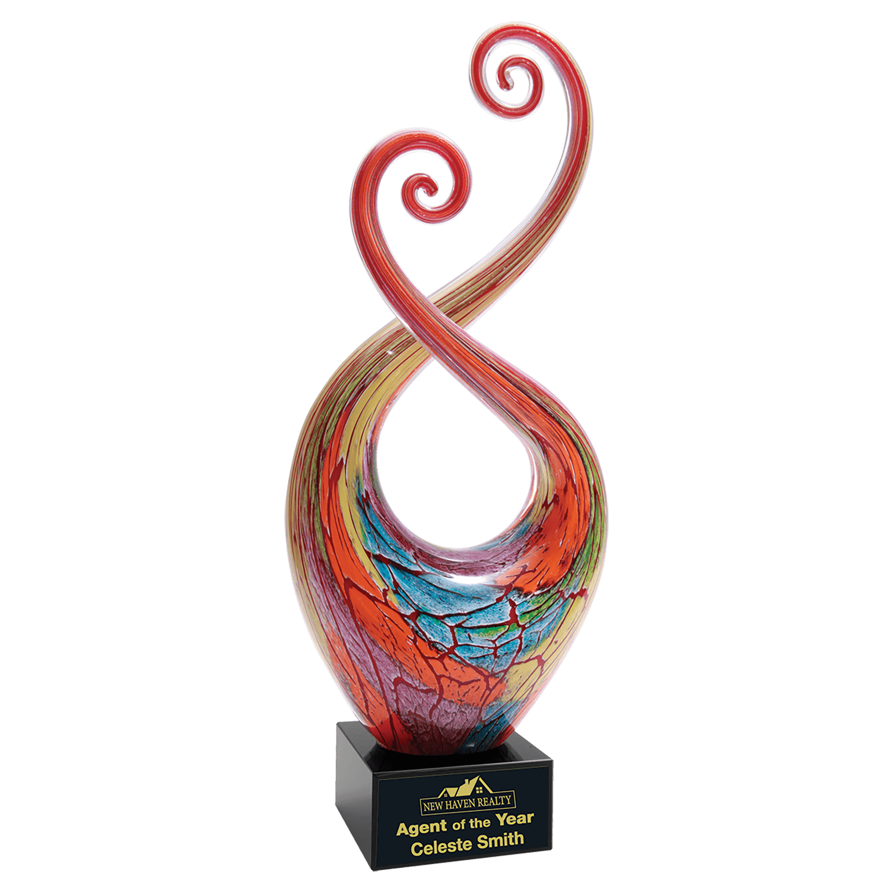 Personalized Art Glass Award Sculpture | Hand-Blown Glass - Color Twist