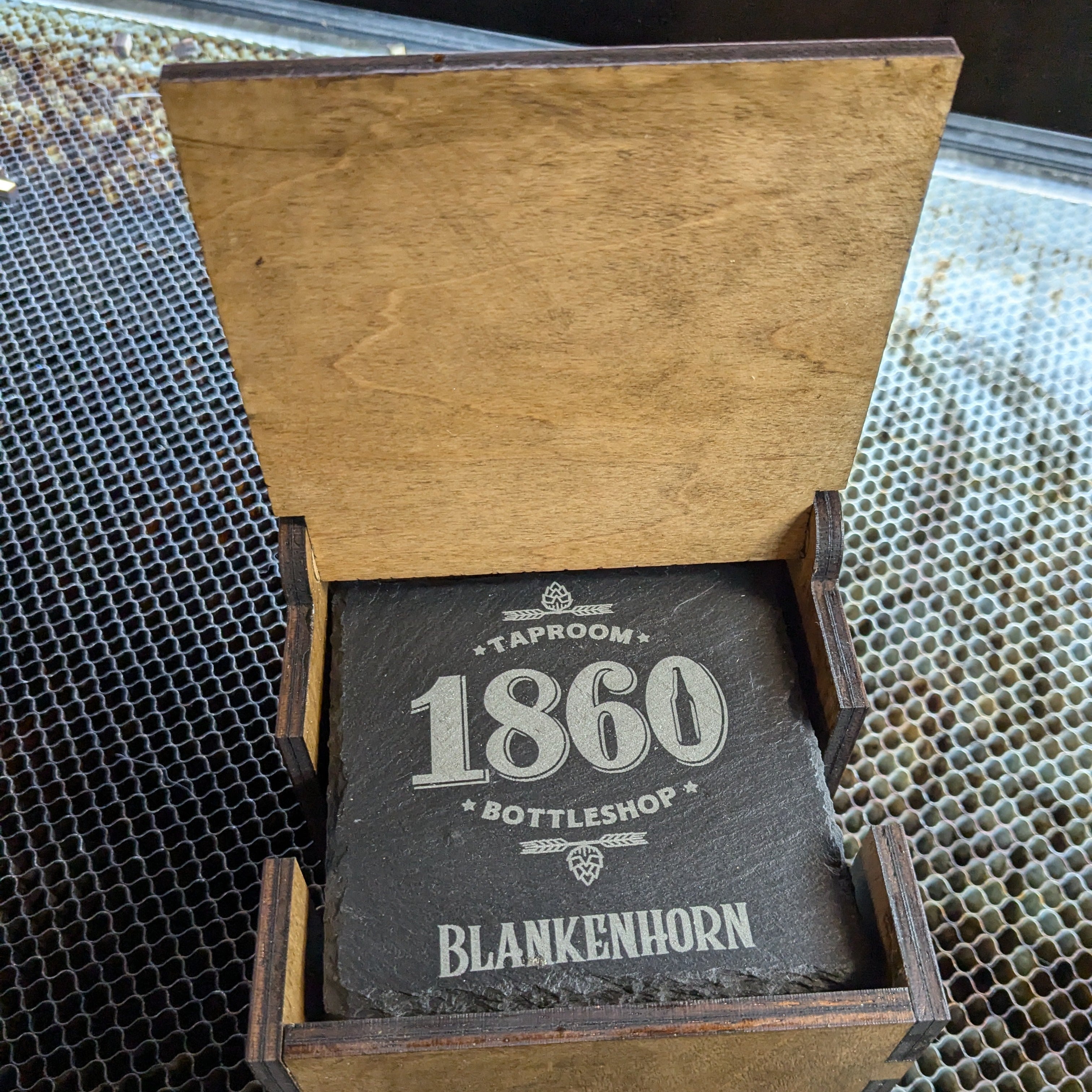 Personalized Merchandise - Branded Slate Coaster Set with Laser Engraving
