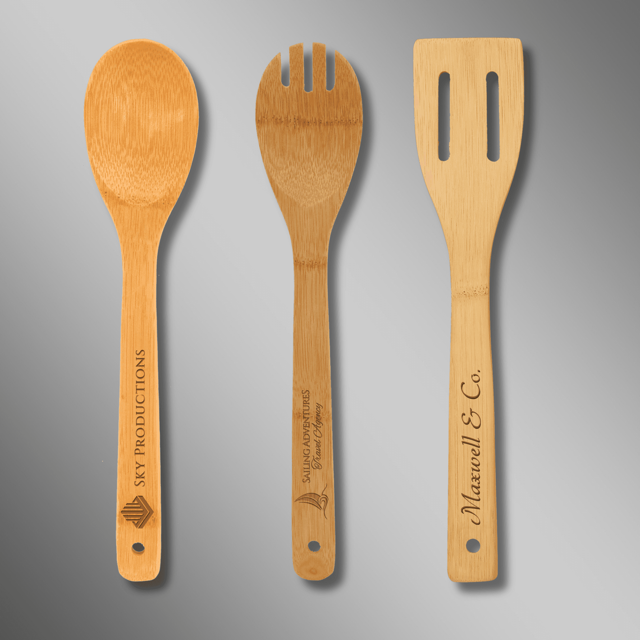 Personalized Bamboo Kitchen Utensils - Ideal Gift for Cooking Enthusiasts Full Set (Spork/Spoon/Spatula) with Engraving / 12" / Bamboo
