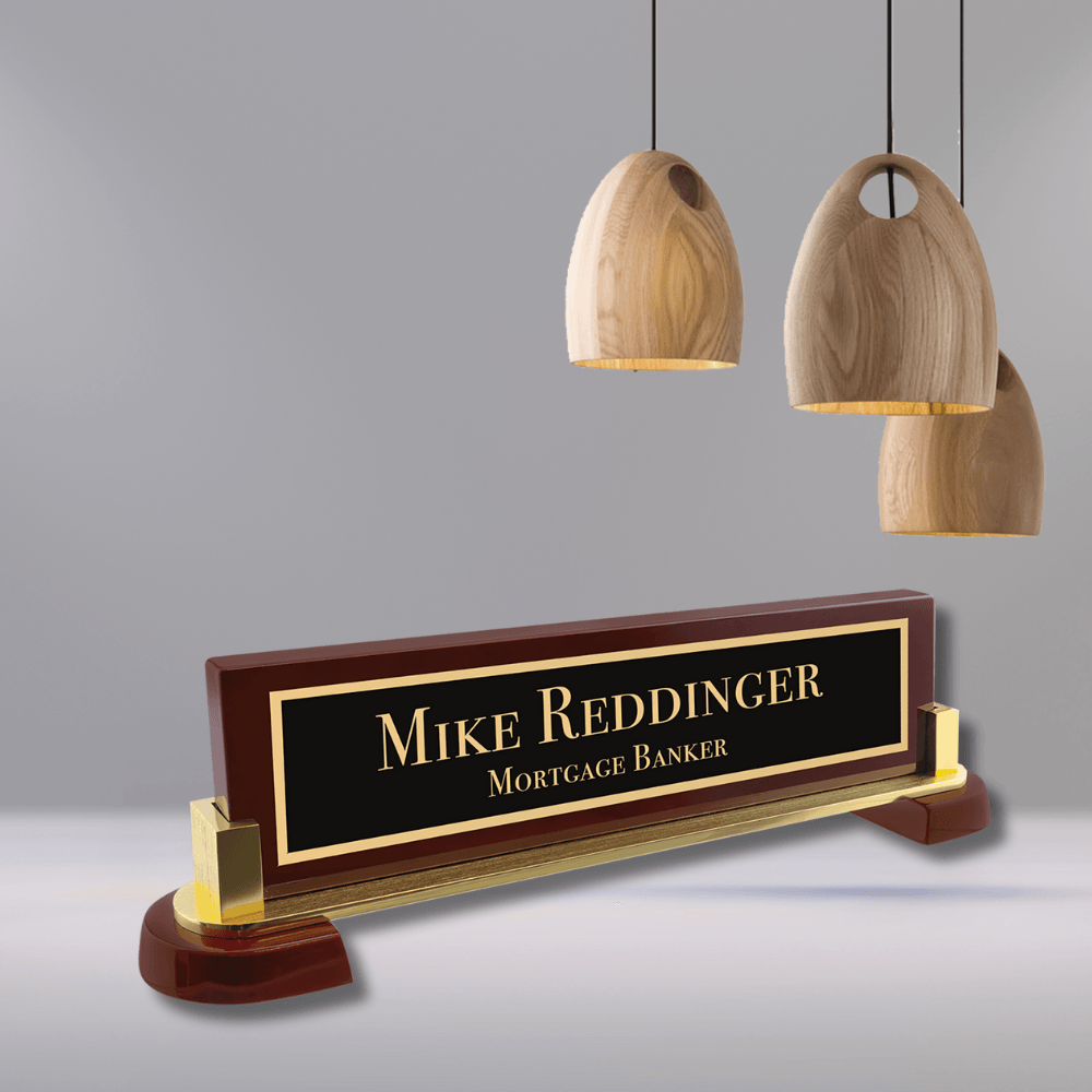 Rosewood Piano Finish Desk Bar with Engraved Brass Name Plate 12 ½"(L) x 3 ¼"(H)