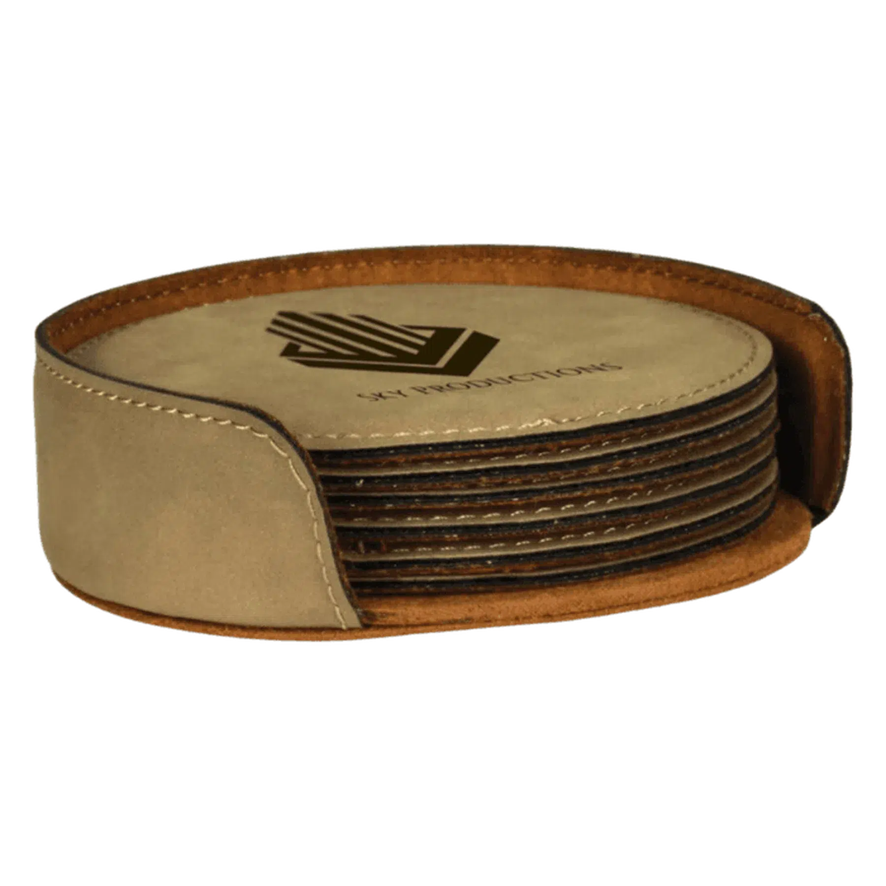 Round Leatherette Coaster Sets (Various Colors) Light Brown