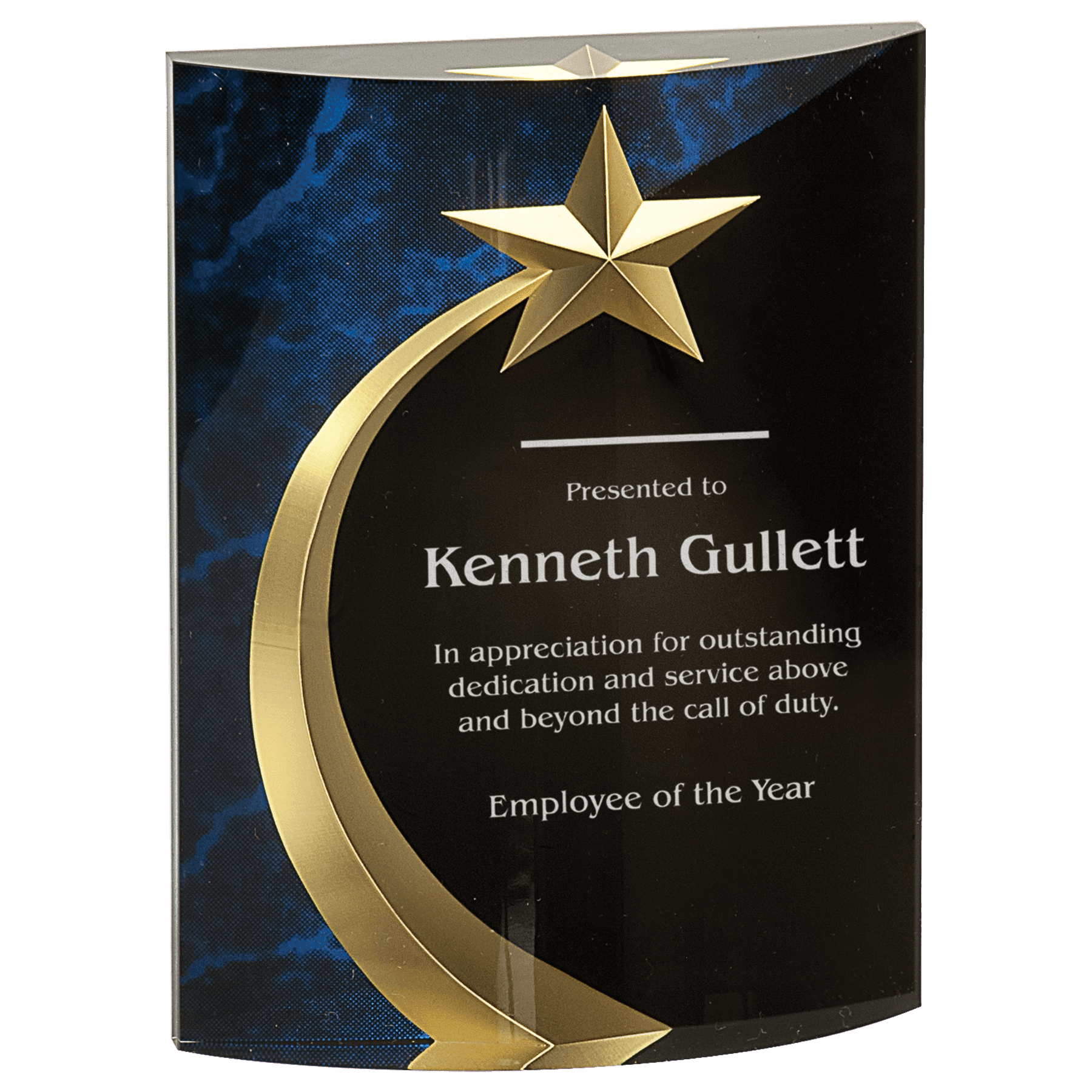 Shooting Star Acrylic Award with Gold Star Embellishment Blue / Rounded / 6"