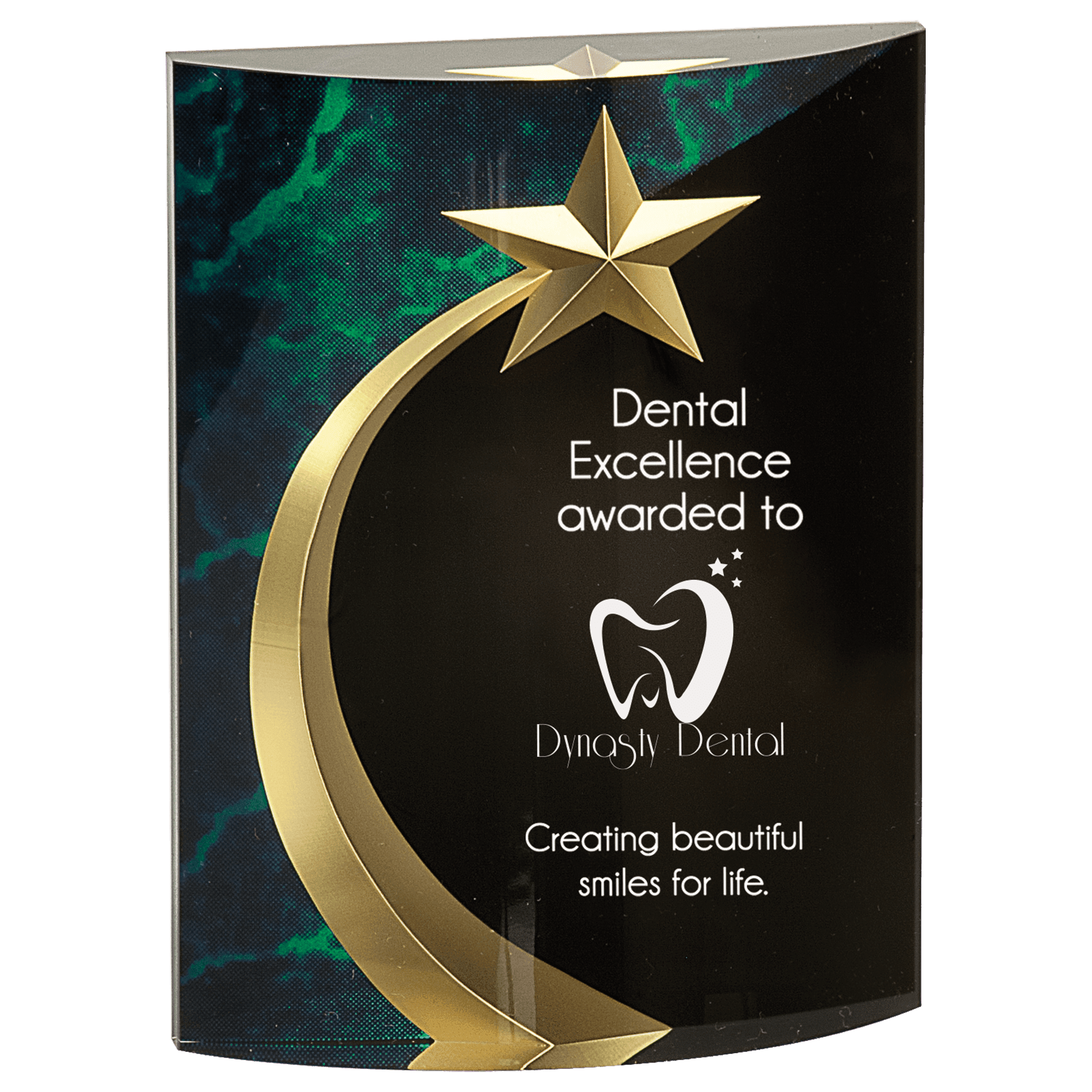 Shooting Star Acrylic Award with Gold Star Embellishment Green / Rounded / 6"