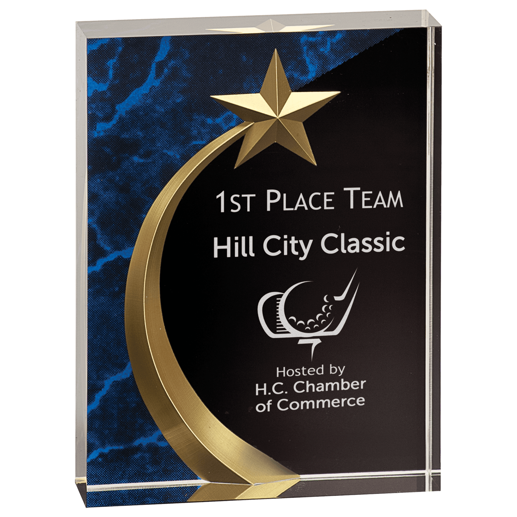 Shooting Star Acrylic Award with Gold Star Embellishment Blue / Squared / 6"