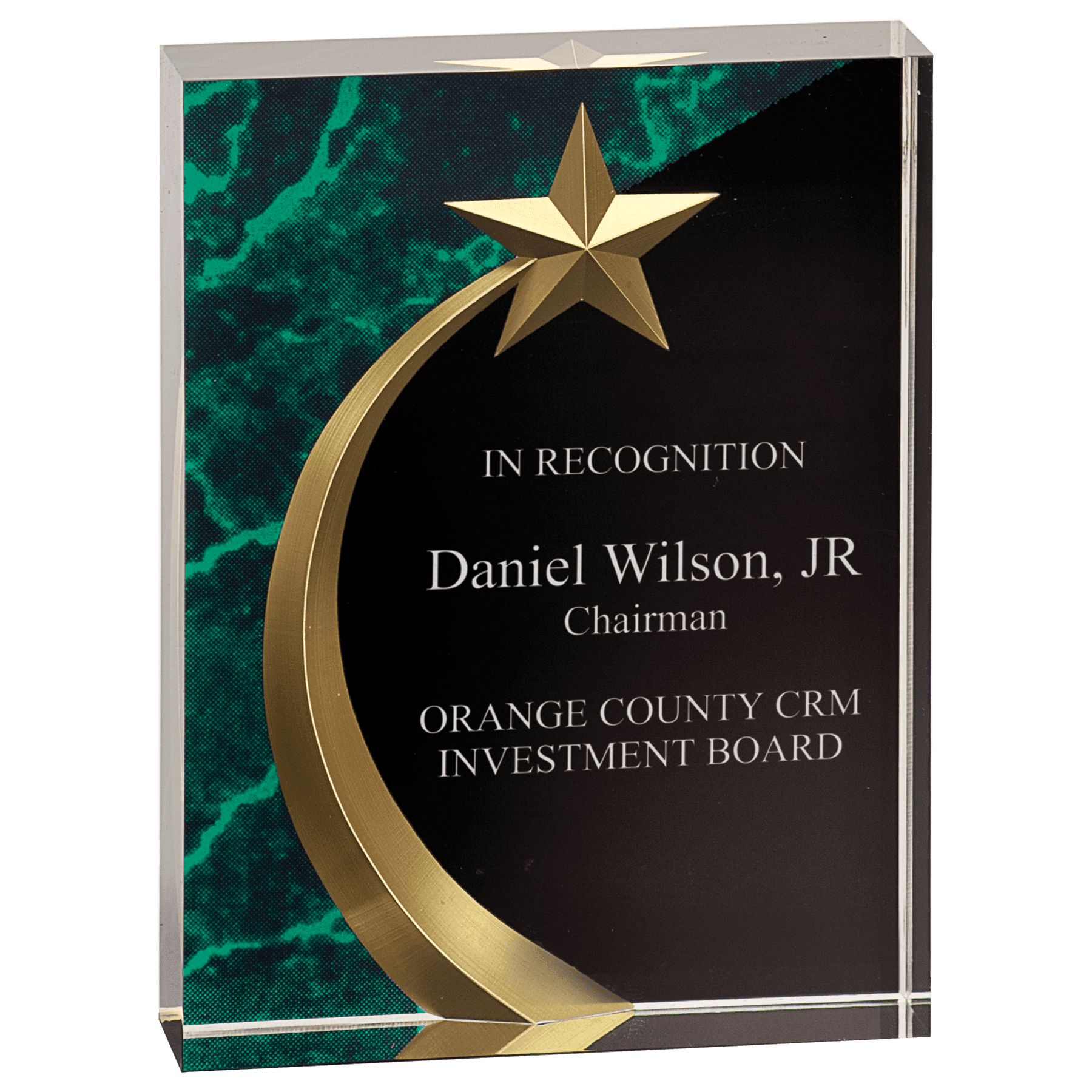 Shooting Star Acrylic Award with Gold Star Embellishment Green / Squared / 6"