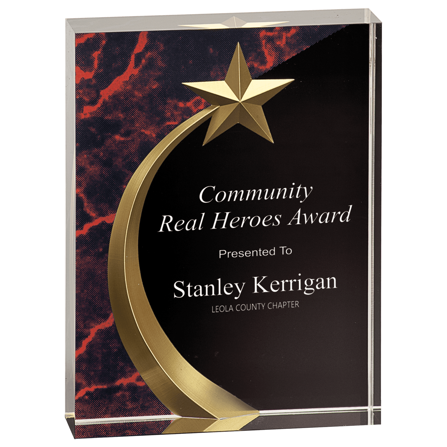 Shooting Star Acrylic Award with Gold Star Embellishment Red / Squared / 6"