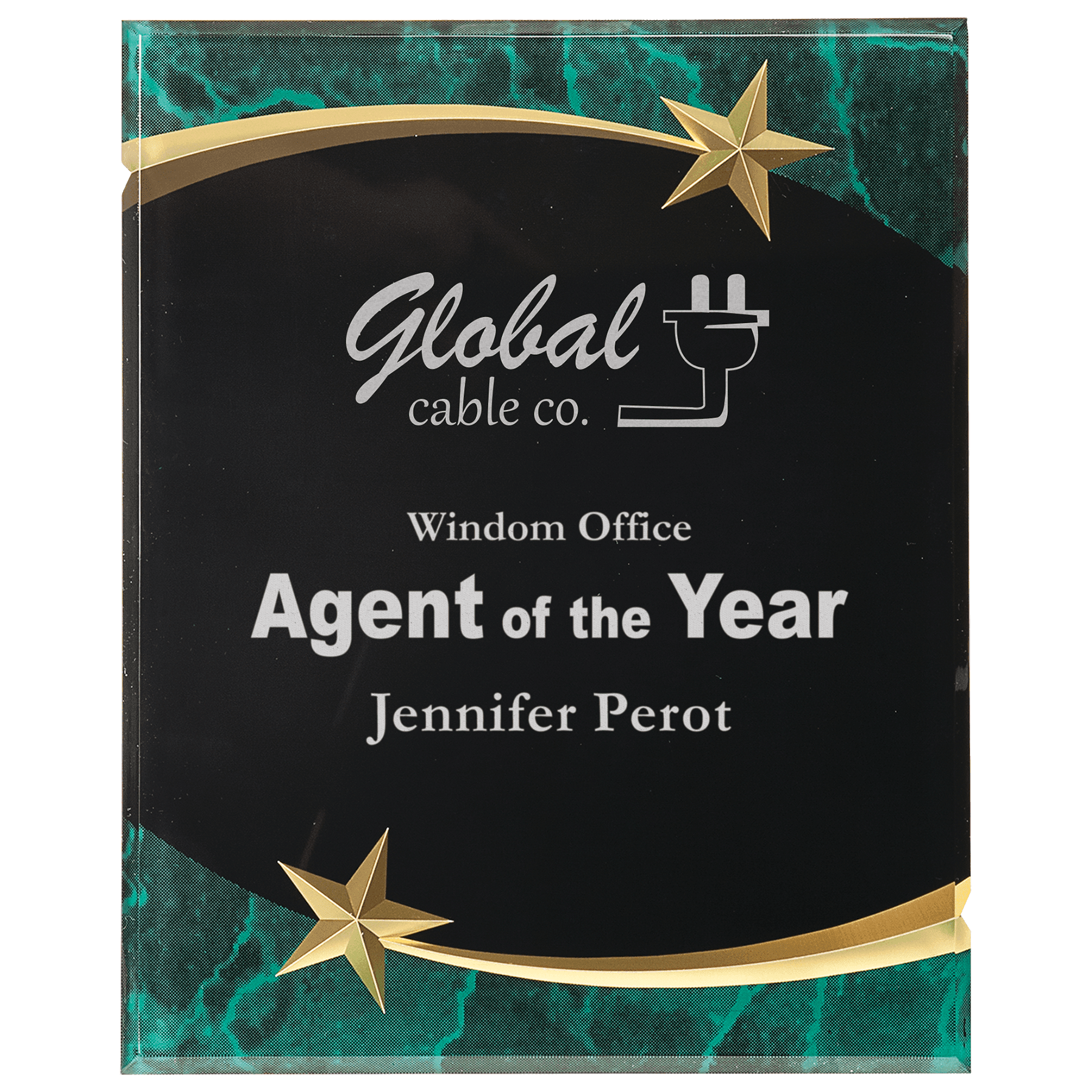 Shooting Star Acrylic Award Plaque – Marbleized & Custom Engraved Blue / 7 x 9"