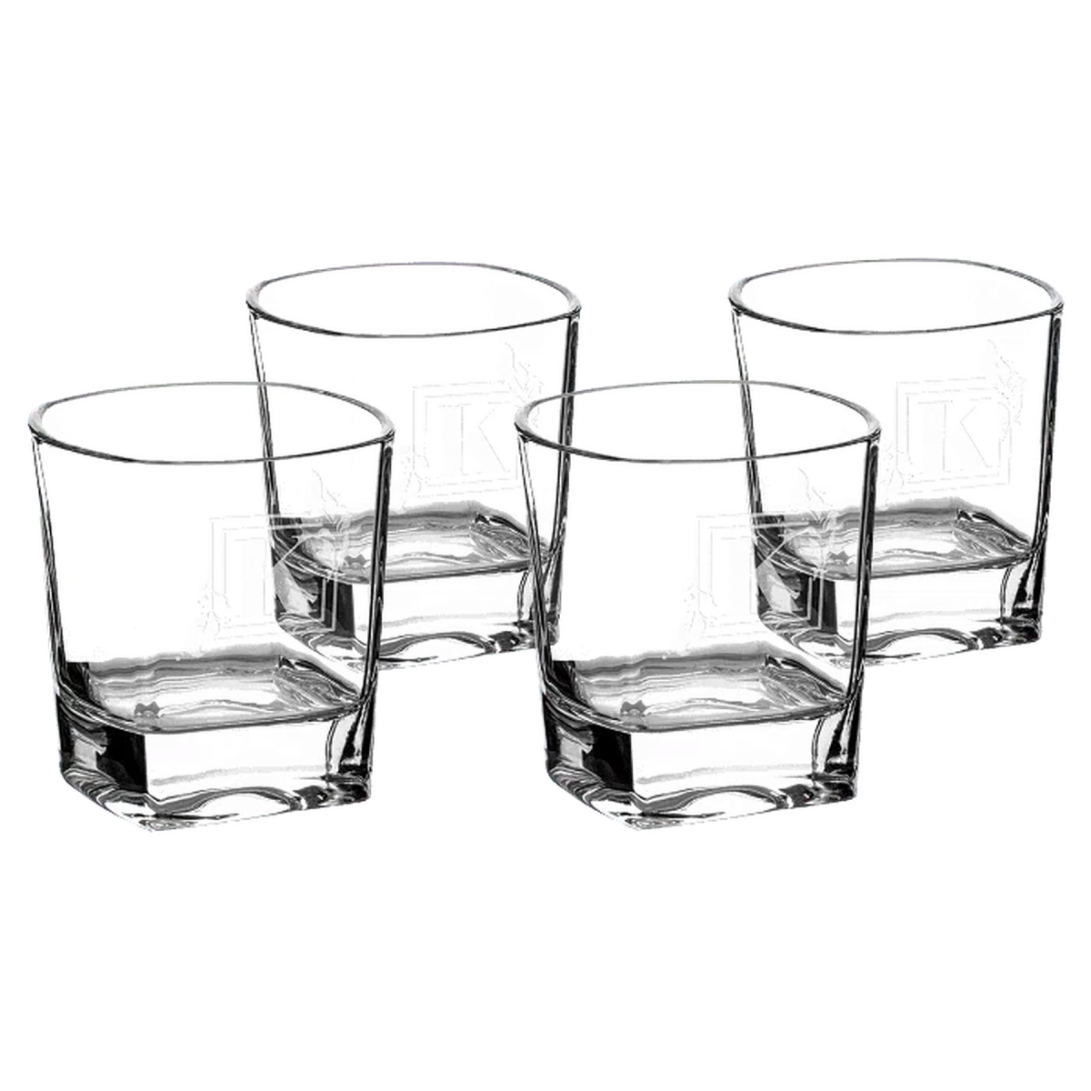 Custom Engraved Whiskey Glasses - Set of 4 Gift Set Square Diamond Cut Bottom / 8 oz.