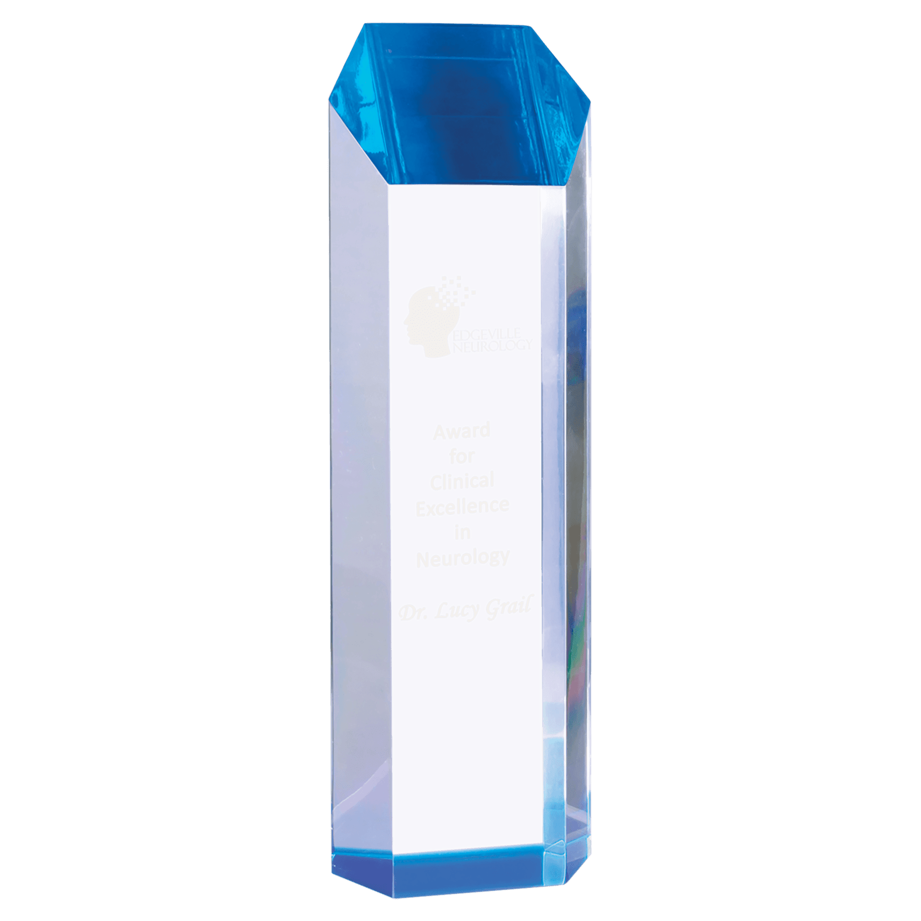 Tower Acrylic Awards - Custom Engraved Corporate Awards Blue / 3" x 10"
