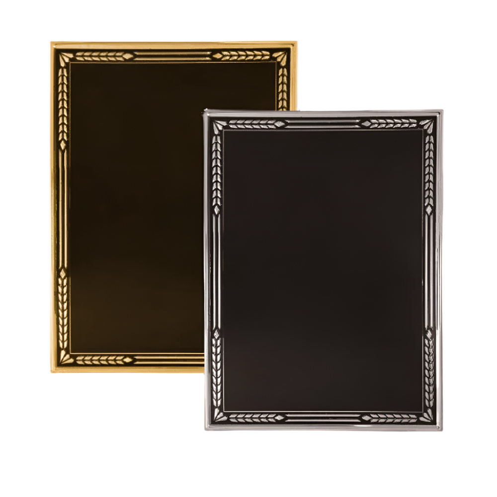 Aluminum Hi-Relief Stamped Plaque Plates | Silver or Black 3D Accents Black/Gold / 4" x 6"