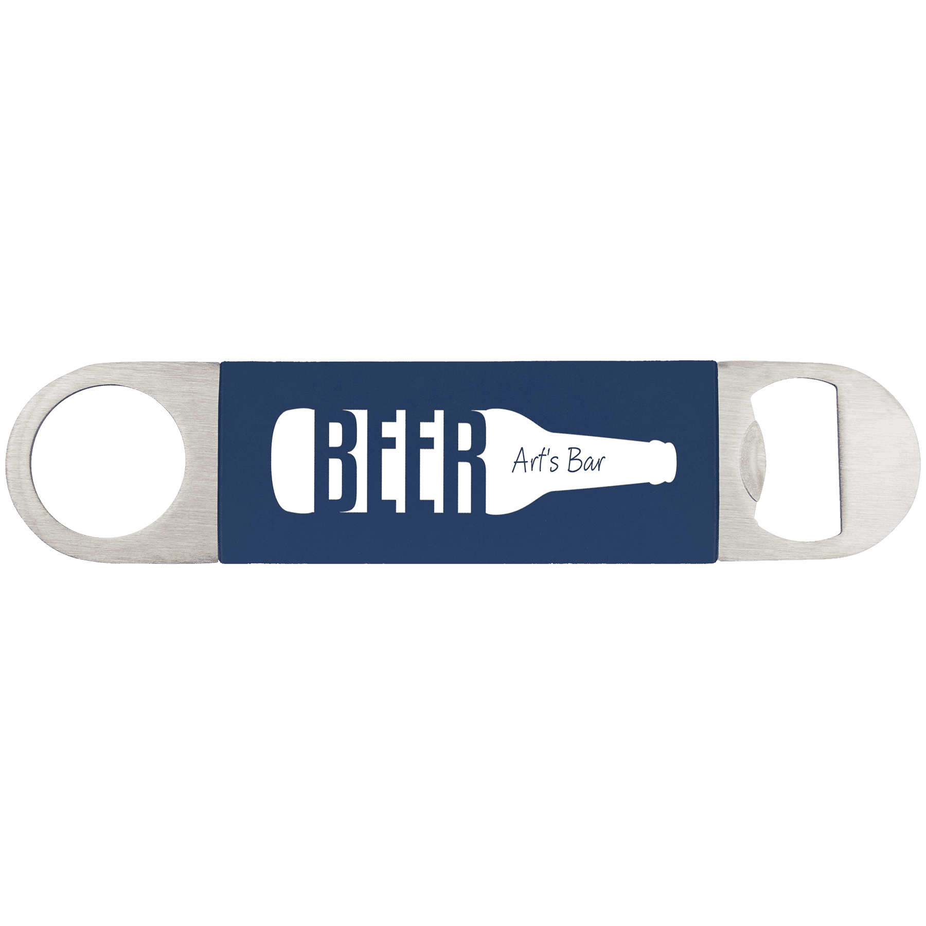 Personalized Bottle Openers - Extra Long Bar Style with Wide Ring Silicone / Navy Blue / 7" x 1 1/2"