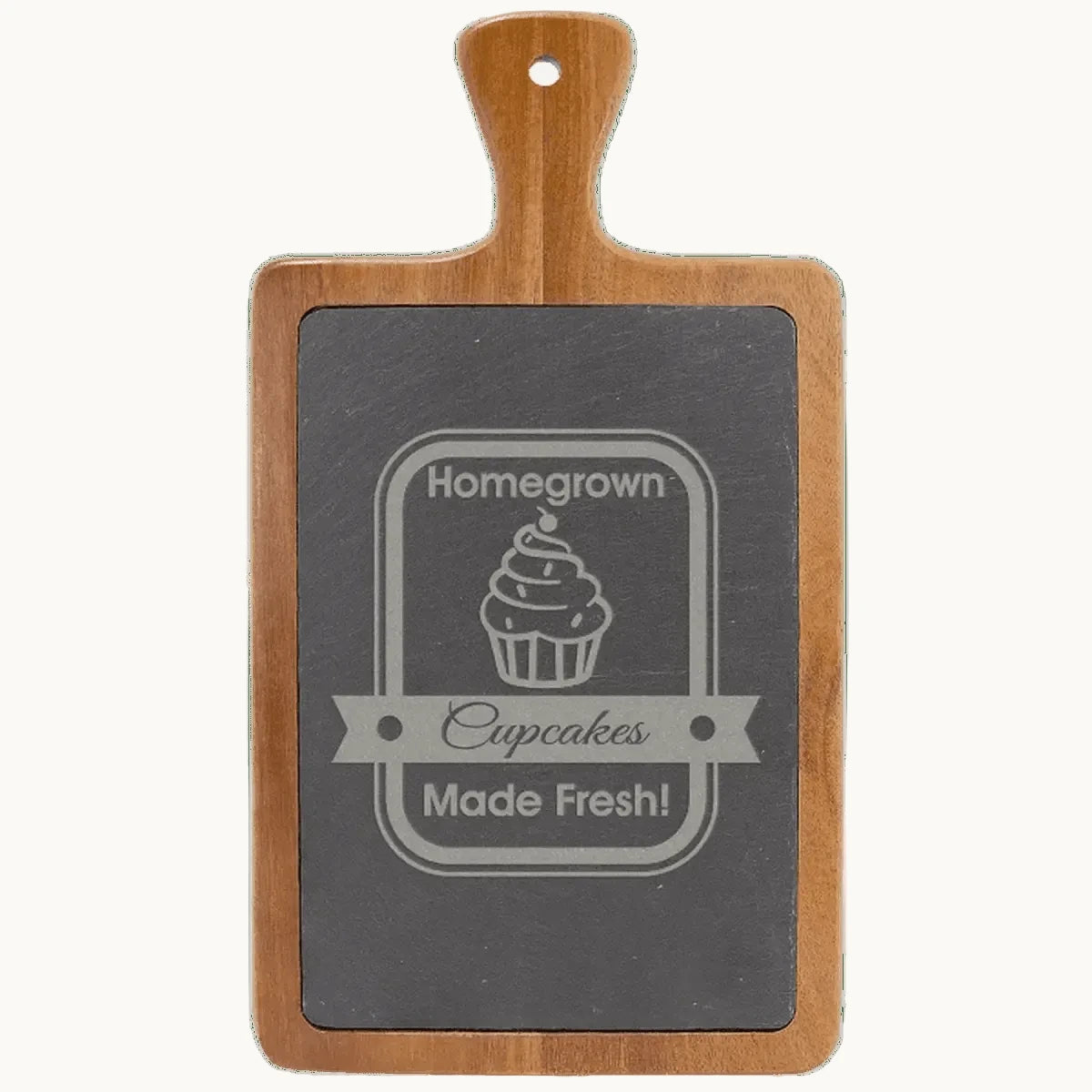 Custom Engraved Acacia & Slate Charcuterie Board with Paddle Handle -
