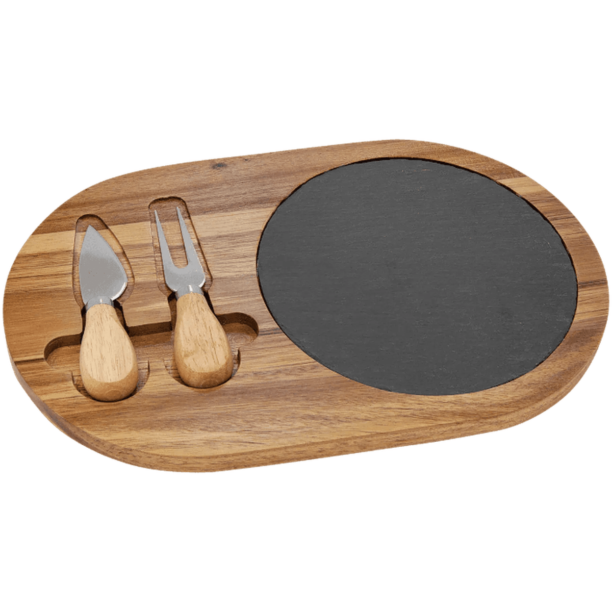 Acacia Wood and Slate Cheese Board Set with Serving Tools - Rectangle (with 3 Cheese Tools)