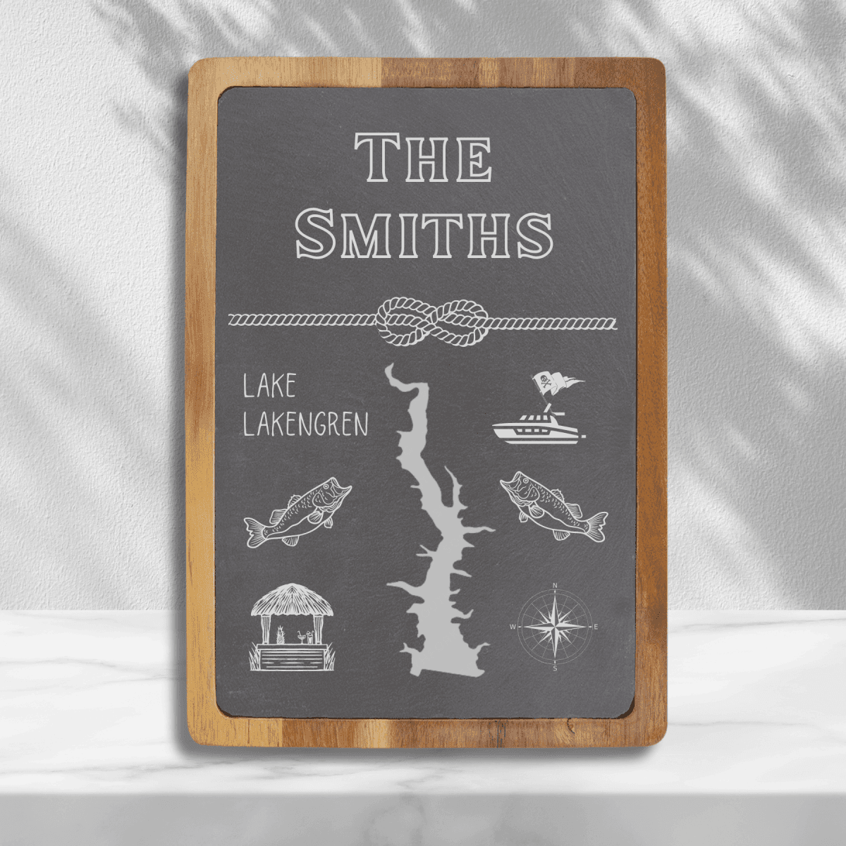 Engraved Acacia and Slate Cutting Board – For Serving and Charcuterie Lake House Theme / 13" x 9"