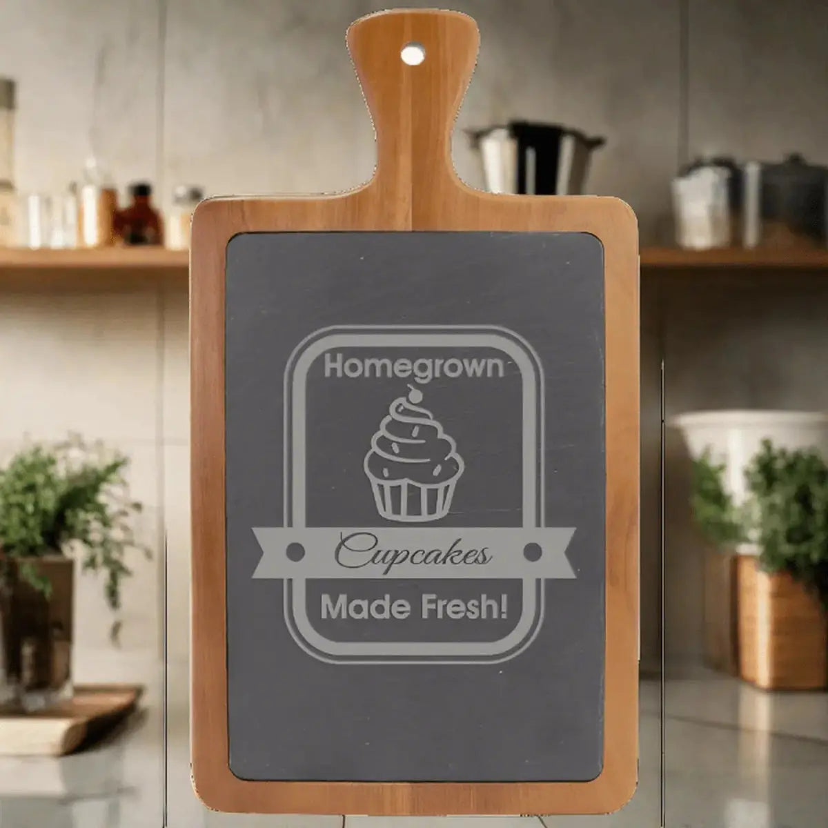 Custom Engraved Acacia and Slate Cutting and Charcuterie Boards 13 1/4" x 7"