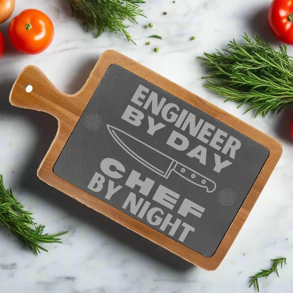 Custom Engraved Acacia and Slate Cutting and Charcuterie Boards 13 1/4" x 7"