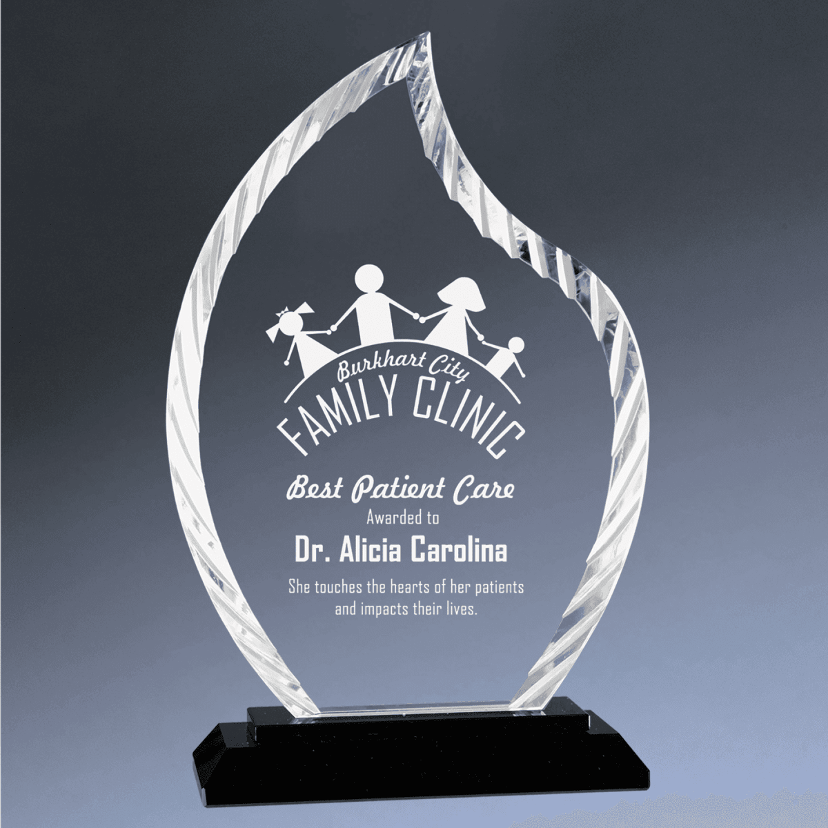 Accent Glass Awards in Fan, Flame, and Diamond Designs - Flame