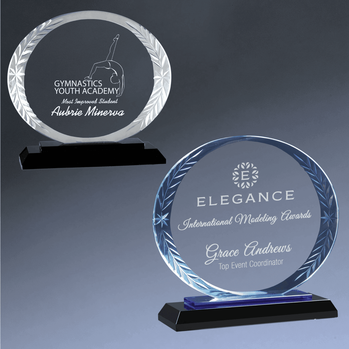 Accent Glass Awards in Fan, Flame, and Diamond Designs - Diamond