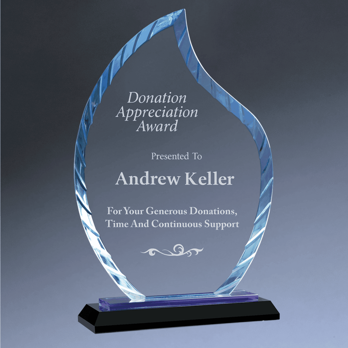 Accent Glass Awards in Fan, Flame, and Diamond Designs - Flame