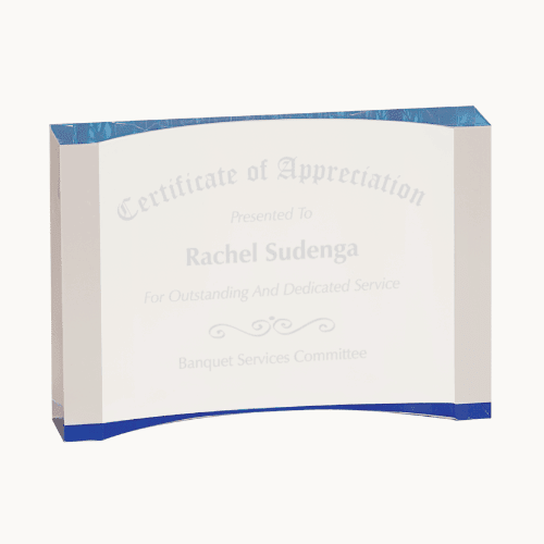 Acrylic Crescent Award | Gold or Blue Color Foil Base - Blue