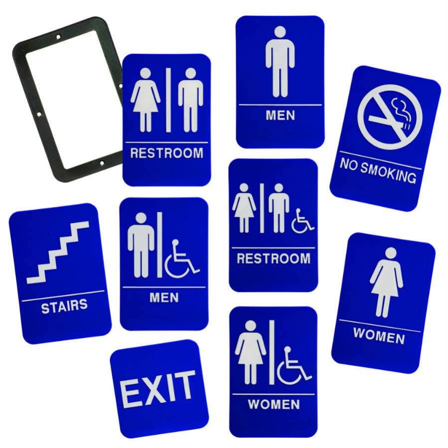 ADA Compliant Signs - Restroom and Access Signs with Braille Men's Restroom ADA Sign with Wheelchair / Black / 6" x 9"