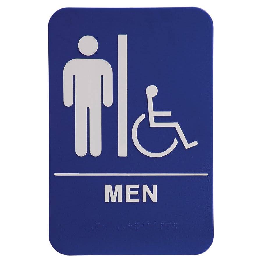 ADA Compliant Signs - Restroom and Access Signs with Braille Men's Restroom ADA Sign with Wheelchair / Blue / 6" x 9"