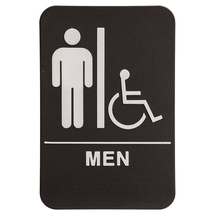 ADA Compliant Signs - Restroom and Access Signs with Braille Men's Restroom ADA Sign with Wheelchair / Black / 6" x 9"