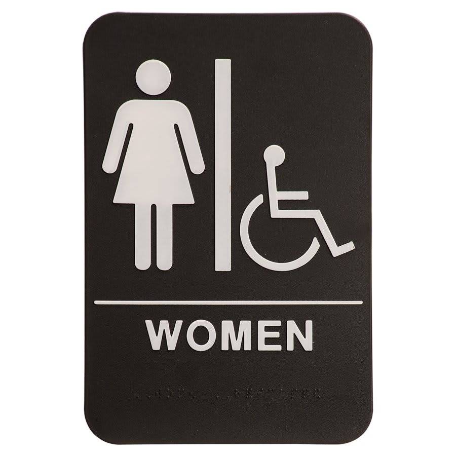 ADA Compliant Signs - Restroom and Access Signs with Braille Women's Restroom ADA Sign with Wheelchair / Black / 6" x 9"