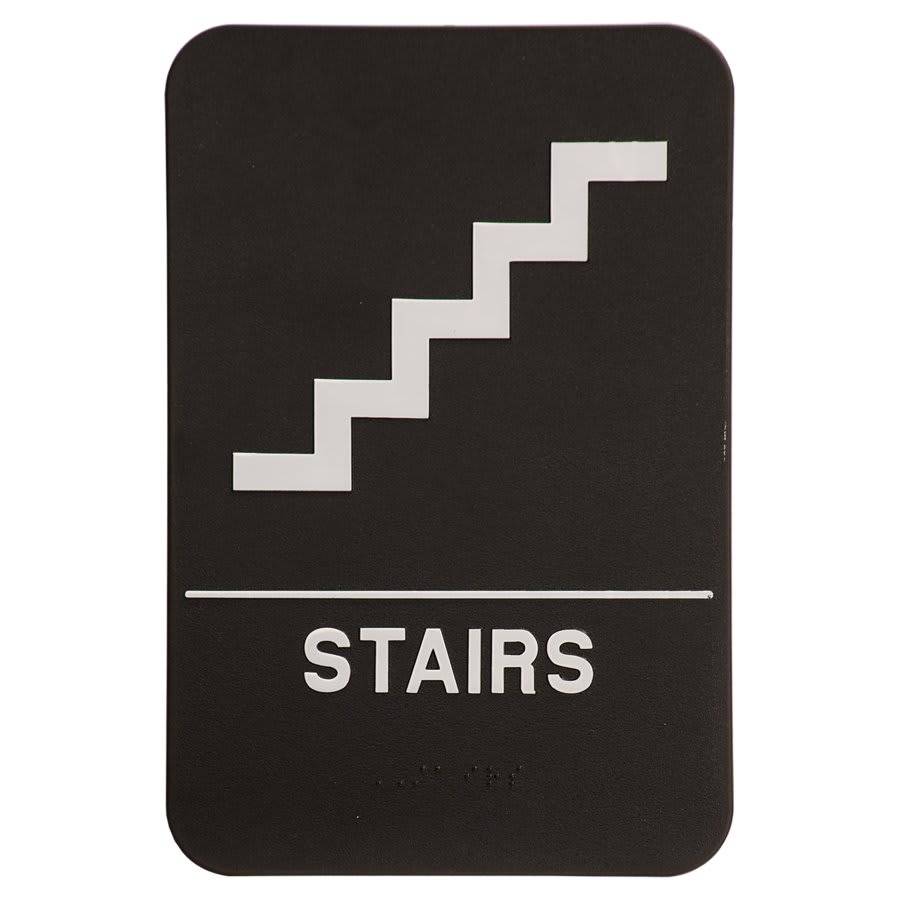 ADA Compliant Signs - Restroom and Access Signs with Braille Stairs ADA Sign / Black / 6" x 9"