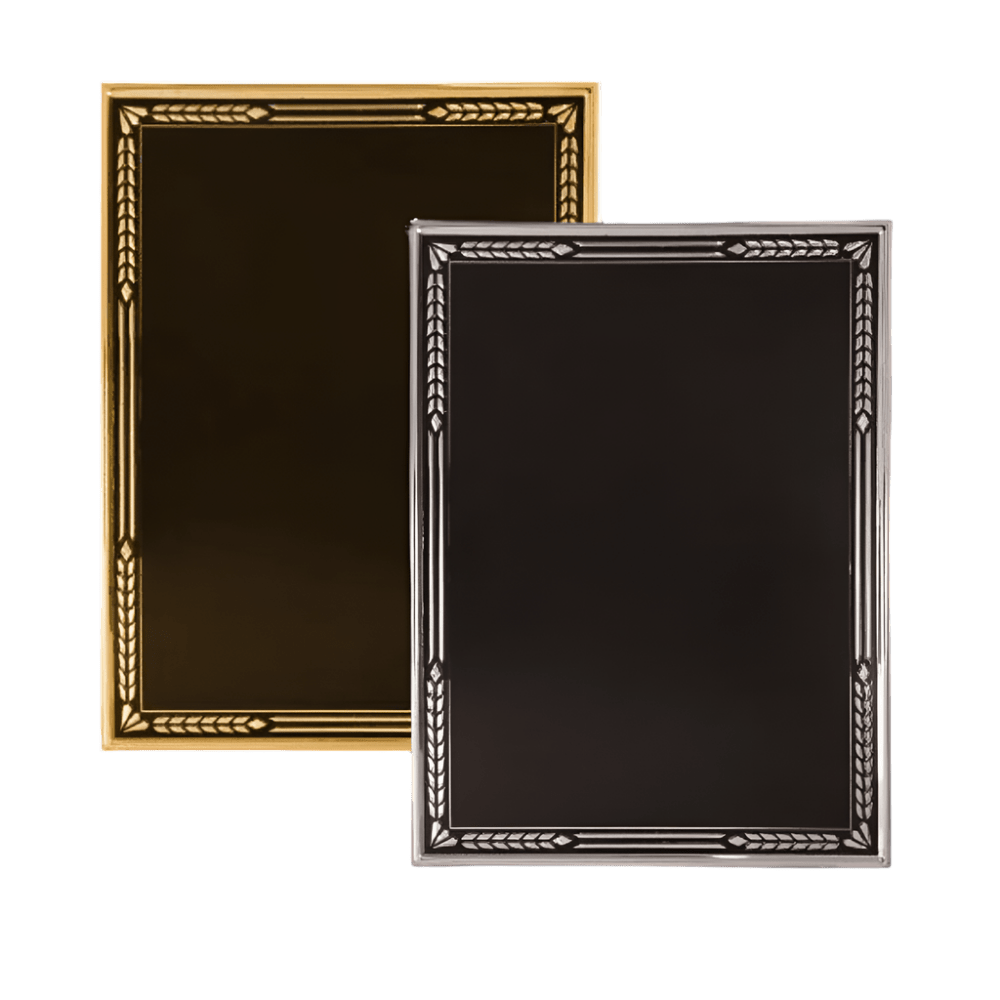 Aluminum Hi - Relief Stamped Plaque Plates | Silver or Black 3D Accents - Black/Gold